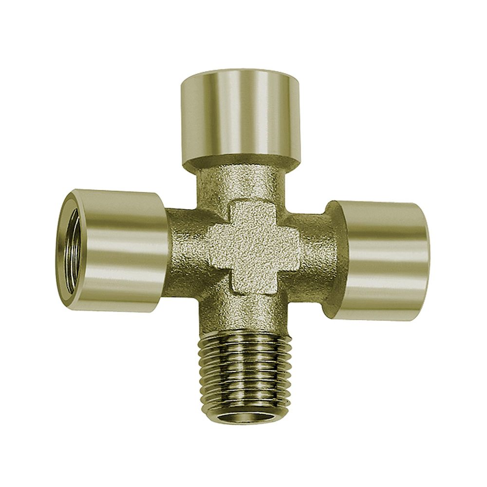 Riegler 112804.Cross-piece, 3 x IT, 1x ET, G/R 1/8, nickel-plated brass
