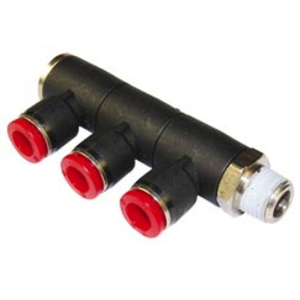 Norgren C0H511028. Pneufit C - triple banjo codo giratorio; BSP cónica