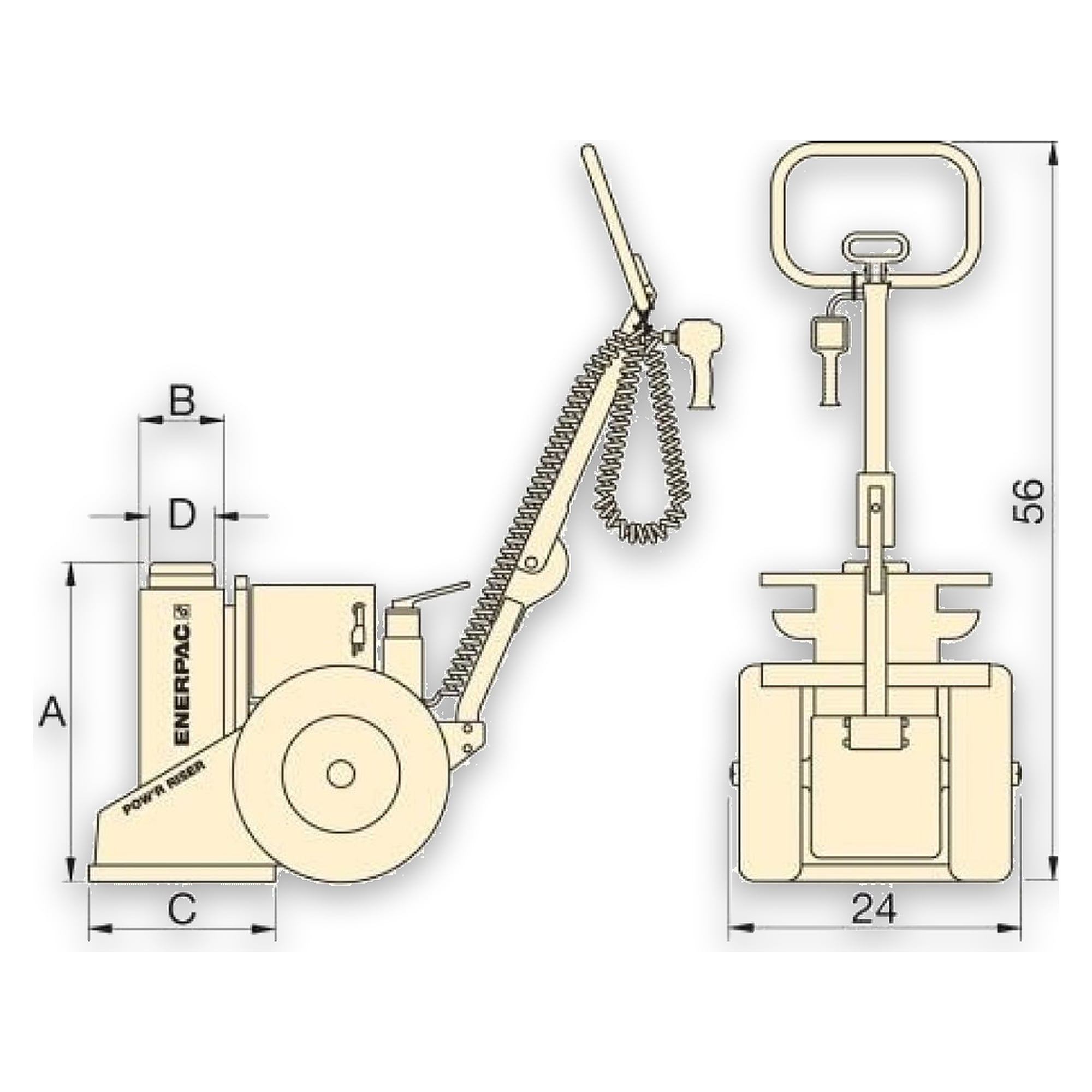 Pneumatischer POW'R-RISER Heber, 889 kN, 406 mm Hub - Enerpac PRAMA10016L
