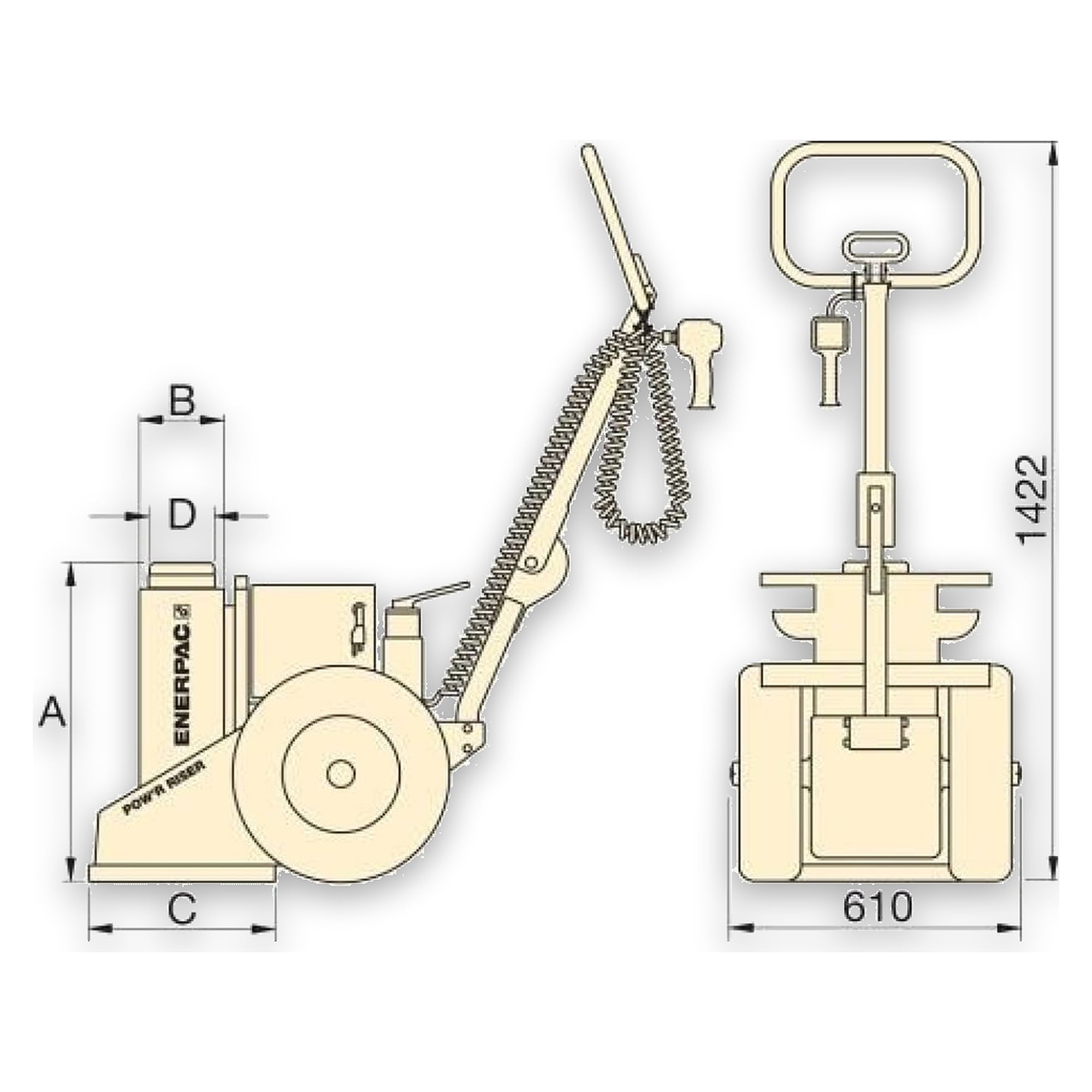 Pneumatischer POW'R-RISER Heber, 889 kN, 686 mm Hub - Enerpac PRAMA10027L