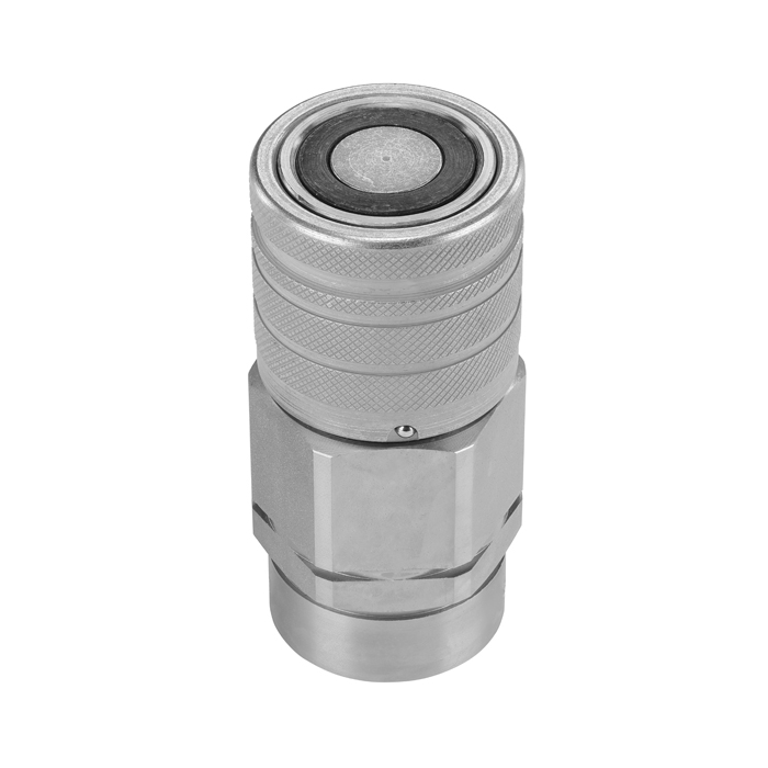 Stauff 6100149598. Push To Connect Coupling Nominal Size: 06 Female Body w/ Valve G1/4 NBR + PTFE Sealing Steel Zinc/Nickel Plated NBR+PTFE sealing