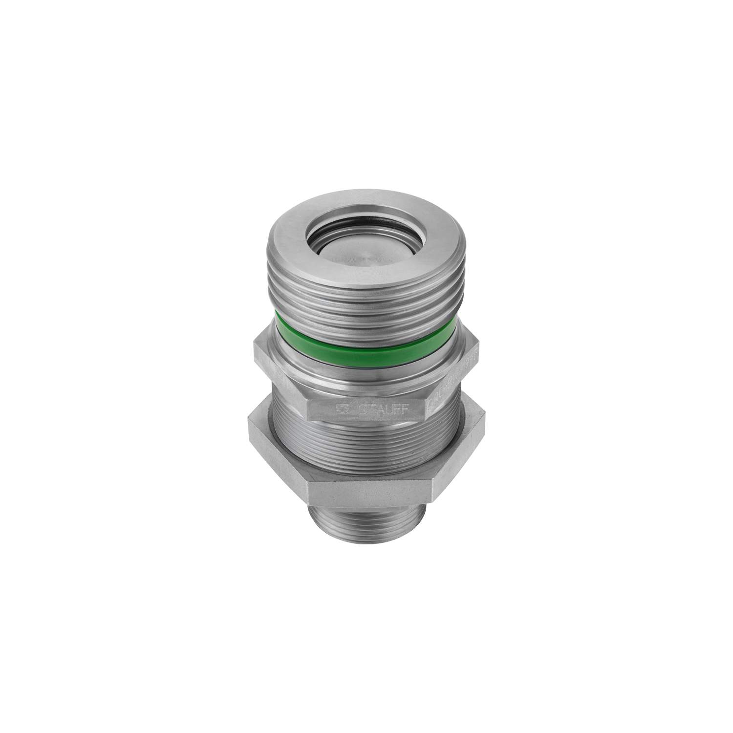 Stauff 6100069688. Flat-Face Screw-to-Connect Tube Coupling Female Body Nom. Size: DN 10 Connection: 12 S 24° Conical Bore and Male Thread Steel, Zinc/Nickel Coated NBR+PU+PTFE sealing