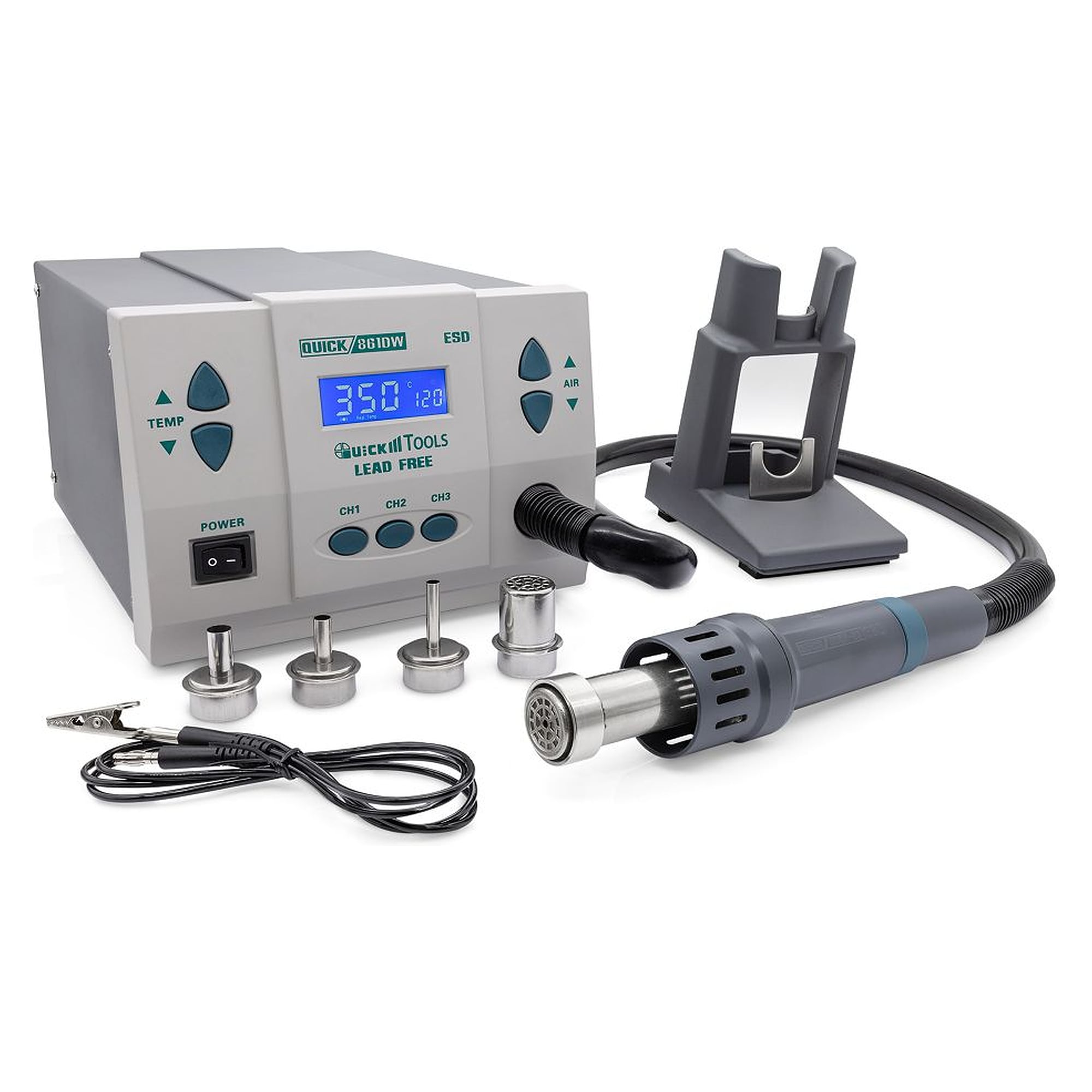 Heißluft-Reworkstation digital 1000W ESD, 100-500°C, 1-60 L/min - Quick 861DW