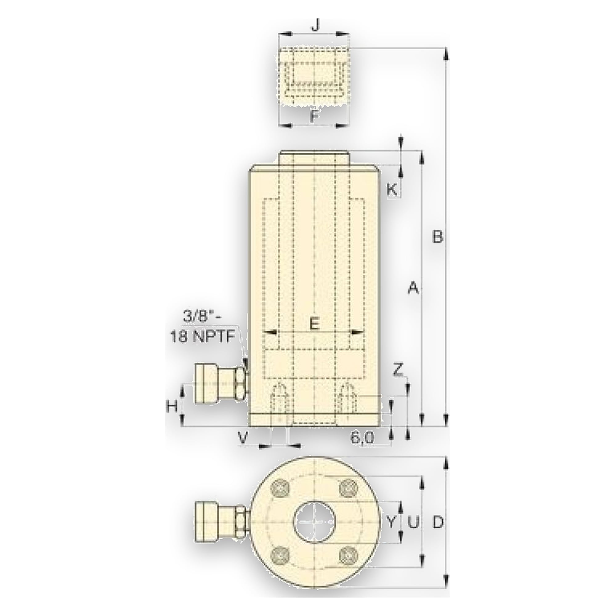Aluminum Hollow Plunger Hydraulic Cylinder, 358 kN, 200 mm Stroke - Enerpac RACH308