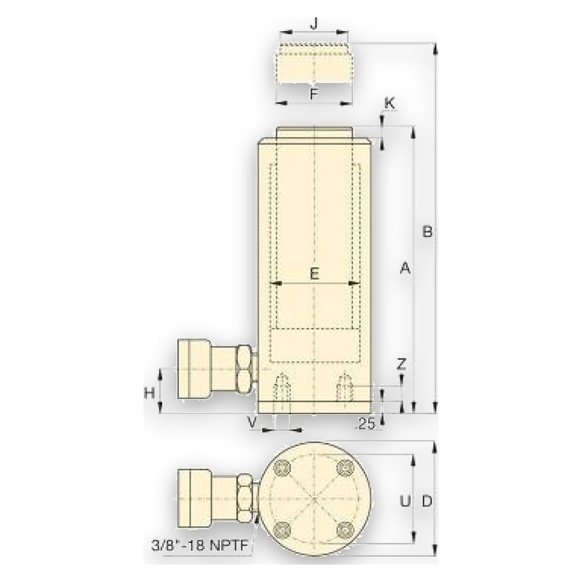 Aluminum Lock Nut Hydraulic Cylinder, 218 kN, 50 mm Stroke - Enerpac RACL202