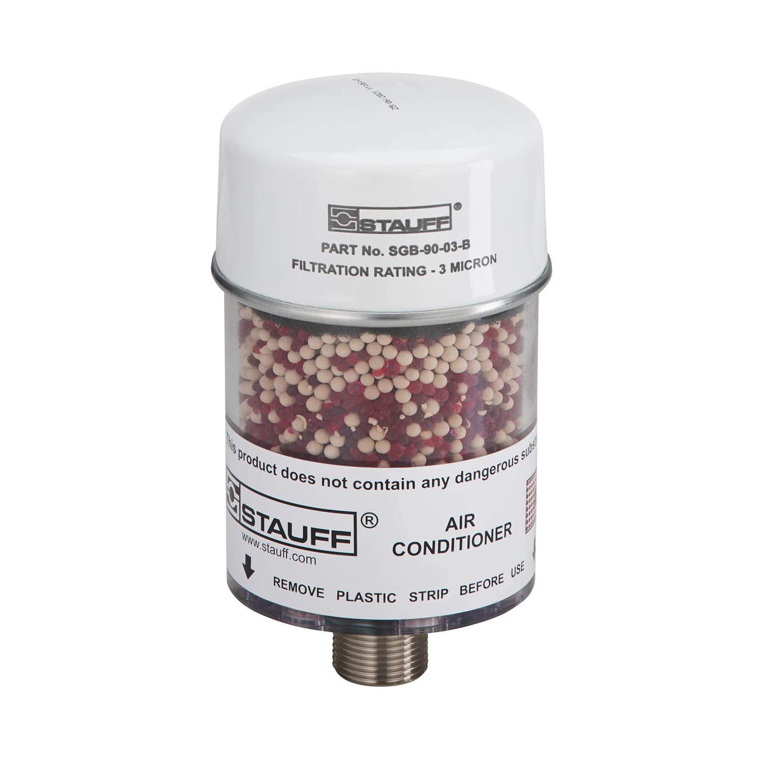 Stauff 1910000481. Luftfilter und Luftentfeuchter (Robuste Ausführung) Standard-Trocknermaterial 25% Silicagel und 75% Molekularsieb Durchmesser 98 mm Baulänge 160 mm Außengewinde G3/4 BSP