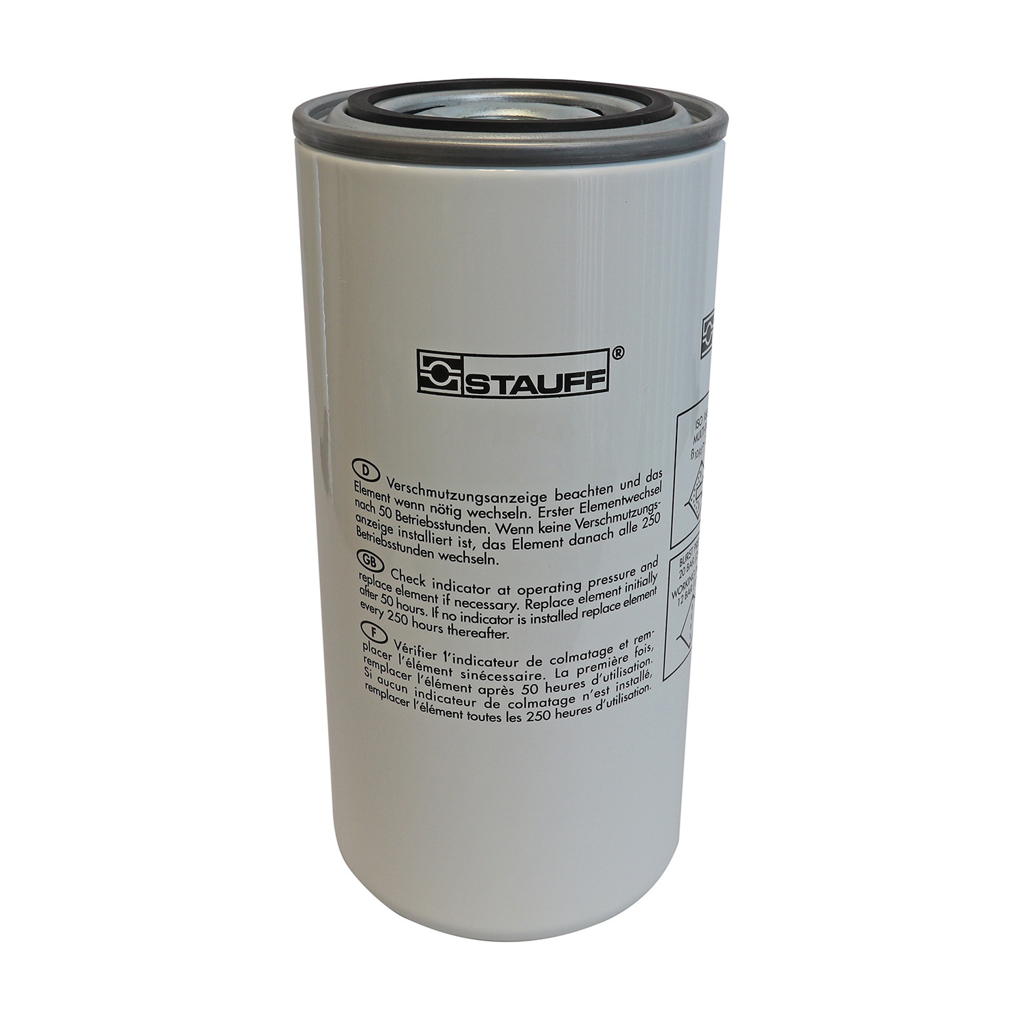 Stauff 1910000906. Replacement Filter Element Spin-On Filter Cartridge Micron Rating: 10 µm Material: Inorg. Glass Fibre Outer Diameter (mm): 98 Length (mm): 190 Sealing: NBR, β ratio >200