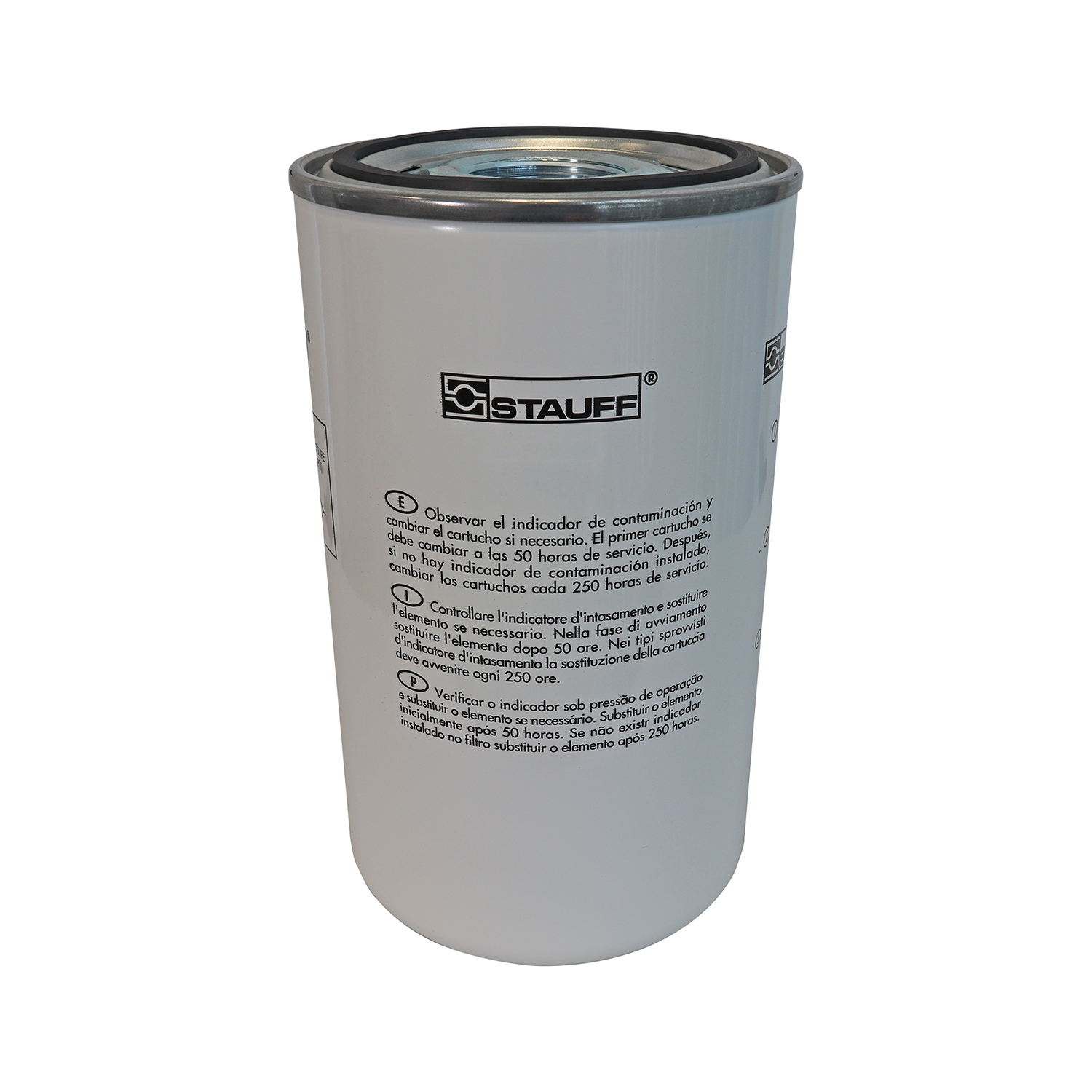 Stauff 1910001734. Replacement Filter Element Spin-On Filter Cartridge Micron Rating: 125 µm Material: Brass Mesh Outer Diameter (mm): 132 Length (mm): 226 Sealing: NBR, β ratio >2