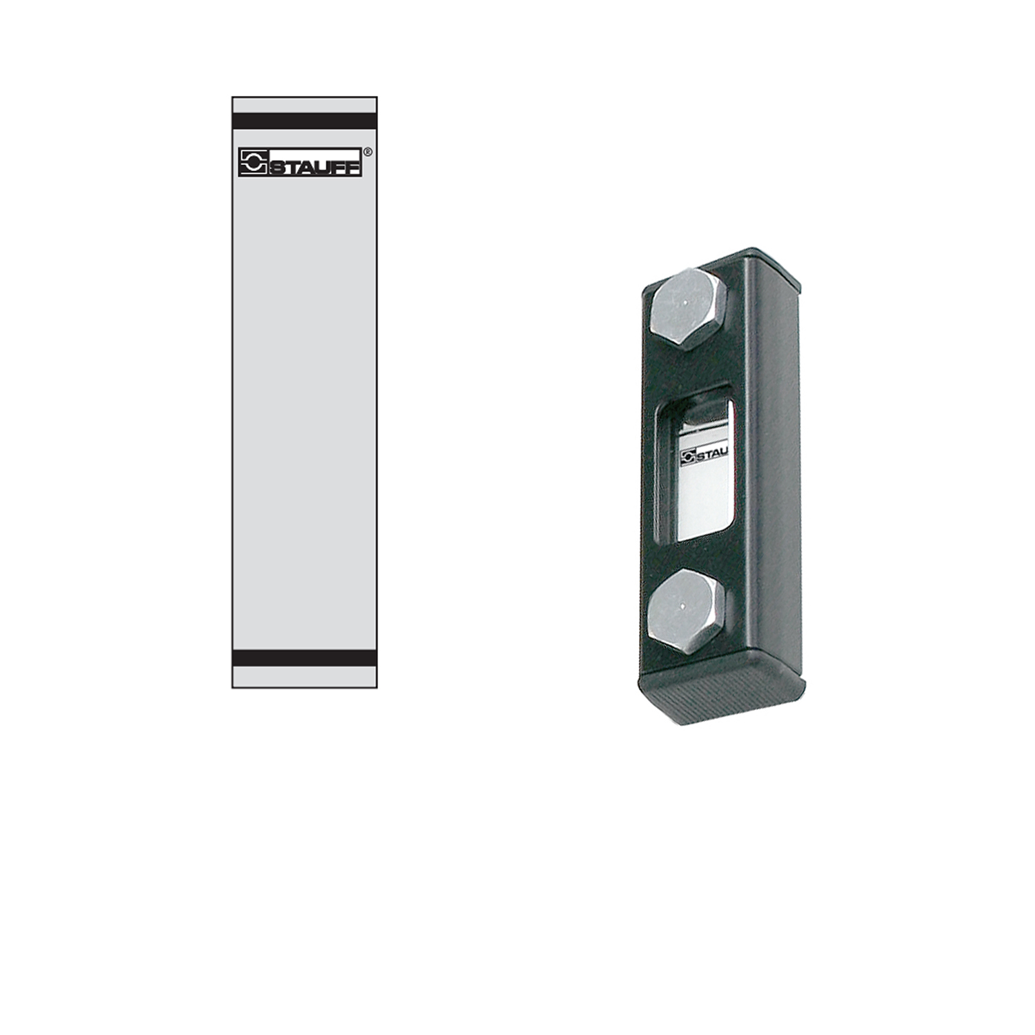 Stauff 1910000086. Optischer Niveauanzeiger Typ SNA-076 Nenngröße: 76 mm / 2.99 in Gehäuse: Stahl, pulverbesch. Schauglas: Polyamid (PA) Skalenplatte: PVC Dichtungen: NBR Skalenplatte mit STAUFF Logo Ohne Thermometer Hohlschrauben M10