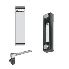 Stauff 1910001561. Optischer Niveauanzeiger Typ SNA-127 Nenngröße: 127 mm / 5.00 in Gehäuse: Stahl, pulverbesch. Schauglas: Polyamid (PA) Skalenplatte: PVC Dichtungen: NBR Skalenplatte mit STAUFF Logo Ohne Thermometer Hohlschrauben M12 Temperaturschalter