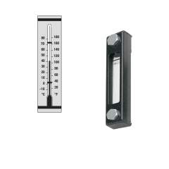 Stauff 1910000581. Visual Level Gauge Type SNA-176 Nom. Size: 176mm / 6.93 in Housing: Steel, coated Sight Tube: Polyamide (PA) Scale Plate: PVC Sealings: FKM/FPM Neutral Scale Plate Red Capillary Tube Thermometer Scale < 80°C Banjo Bolts M12