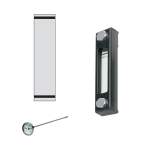 Stauff 1910000582. Visual Level Gauge Type SNA-176 Nom. Size: 176mm / 6.93 in Housing: Steel, coated Sight Tube: Polyamide (PA) Scale Plate: PVC Sealings: NBR Neutral Scale Plate Dial Thermometer Scale < 100°C Length: 200 mm Banjo Bolts M12