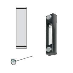 Stauff 1910000582. Visual Level Gauge Type SNA-176 Nom. Size: 176mm / 6.93 in Housing: Steel, coated Sight Tube: Polyamide (PA) Scale Plate: PVC Sealings: NBR Neutral Scale Plate Dial Thermometer Scale < 100°C Length: 200 mm Banjo Bolts M12