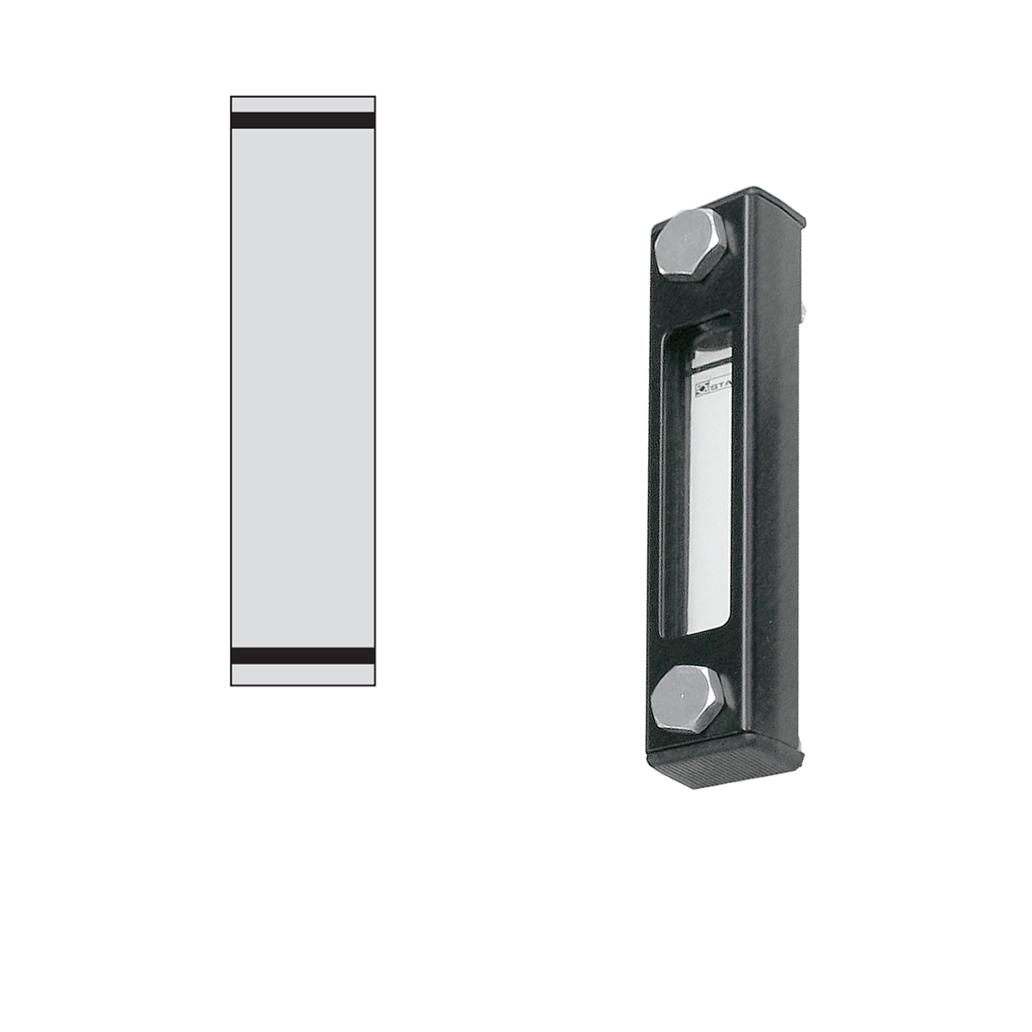 Stauff 1910000108. Optischer Niveauanzeiger Typ SNA-127 Nenngröße: 127 mm / 5.00 in Gehäuse: Stahl, pulverbesch. Schauglas: Polyamid (PA) Skalenplatte: PVC Dichtungen: NBR Neutrale Skalenplatte Ohne Thermometer Hohlschrauben M10