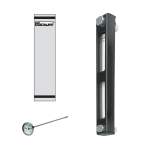 Stauff 1910000118. Visual Level Gauge Type SNA-254 Nom. Size: 254 mm / 10.00 in Housing: Steel, coated Sight Tube: Polyamide (PA) Scale Plate: PVC Sealings: NBR Scale Plate with STAUFF Logo Dial Thermometer Scale < 100°C Length: 200 mm Banjo Bolts M12