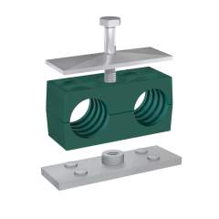 Stauff 1110033762. Clamp Assembly Twin Series Size 2D Ø12mm Polypropylene W3 Weld Plate, Short Cover Plate, Hex Head Bolt Profiled, with Initial Tension