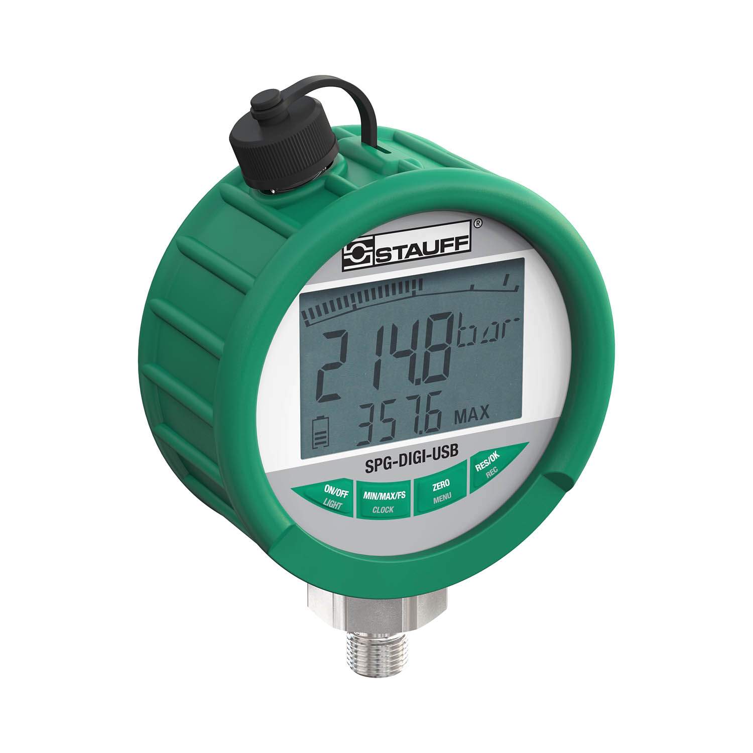 Stauff 6100163494. Digital Pressure Gauge as Universal Data Logger with integrated Data Storage , USB Interface  and Cable Range from 0 to 400 bar Connection G 1/4 BSPP Accuracy: 0,25 % FS maximal with Calibration Certificate