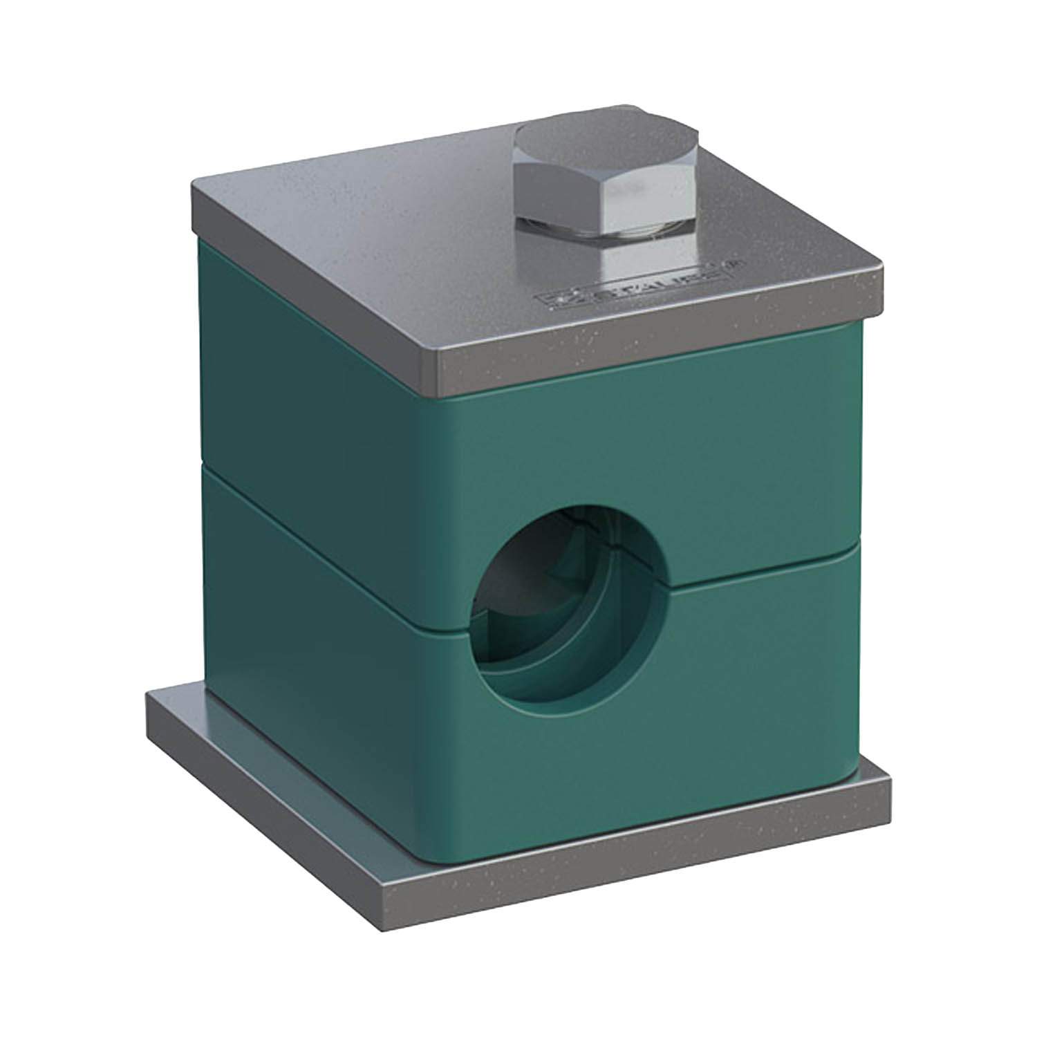 Stauff 1110000857. Komplettschelle Standard-Baureihe Gr. 1 Ø10mm Polypropylen W4 gerippt, mit Vorspannung Anschweißpl., kurz Deckpl., AS-Schraube