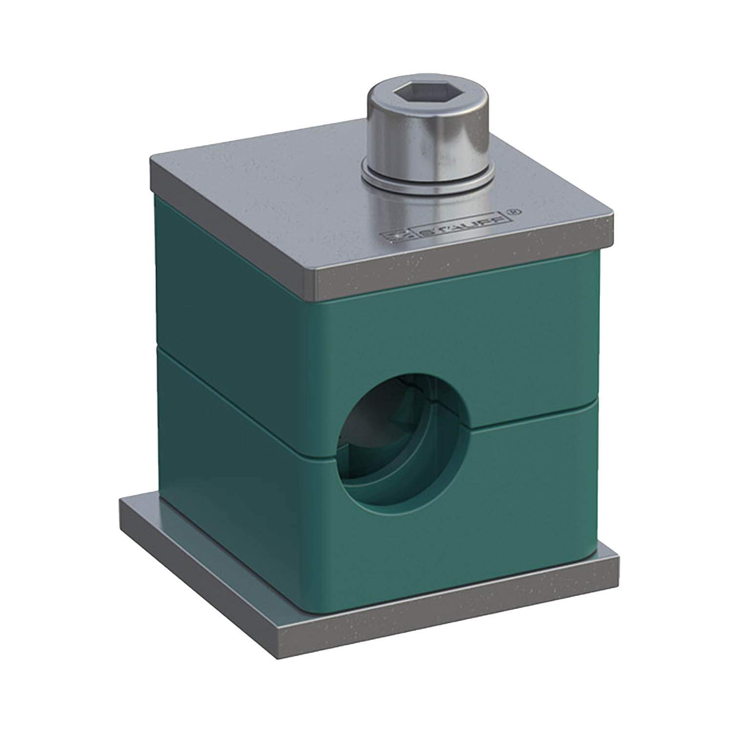 Stauff 1110001150. Komplettschelle Standard-Baureihe Gr. 1 Ø10mm Polypropylen W10 gerippt, mit Vorspannung Anschweißpl., kurz Deckpl., IS-Schraube