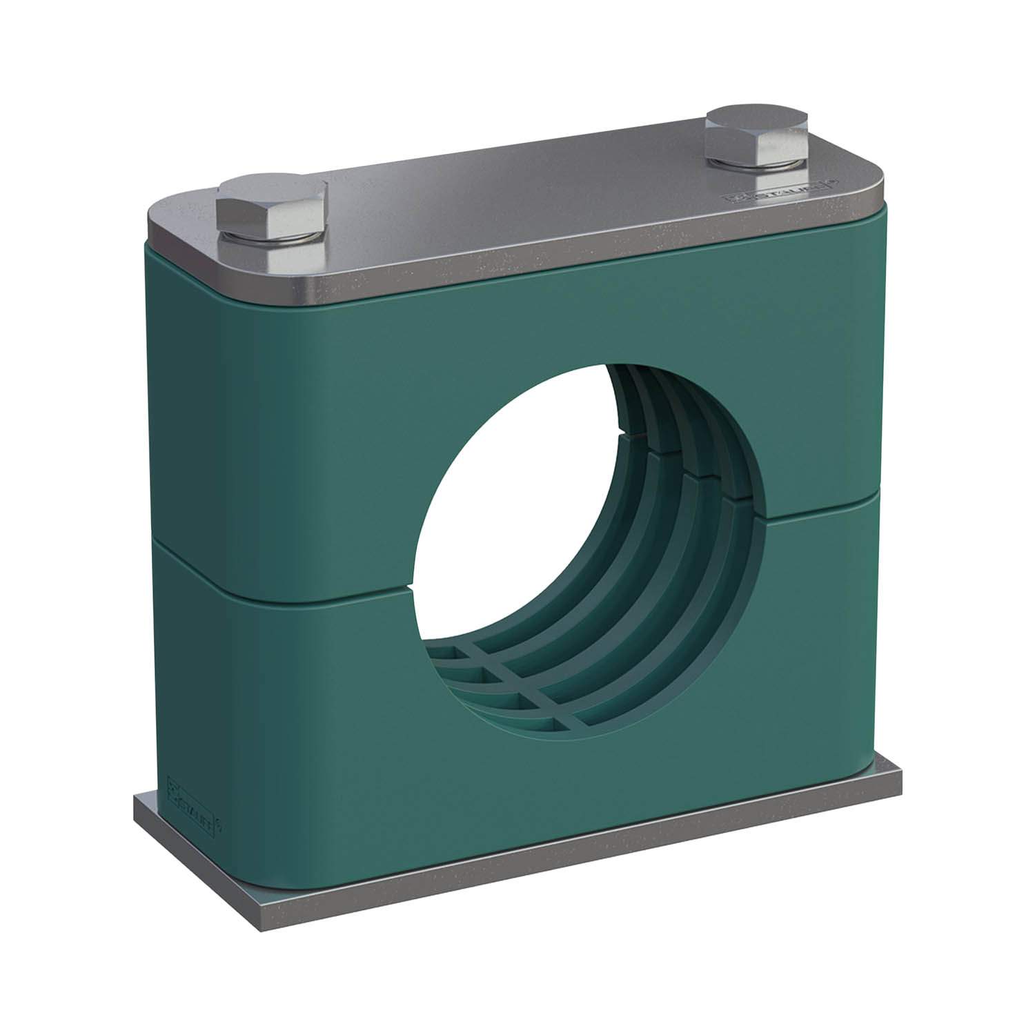 Stauff 1110029488. Clamp Assembly Twin Series Size 2D Ø17,2mm Polypropylene W3 Weld Plate, Short Cover Plate, Hex Head Bolt Profiled, with Initial Tension