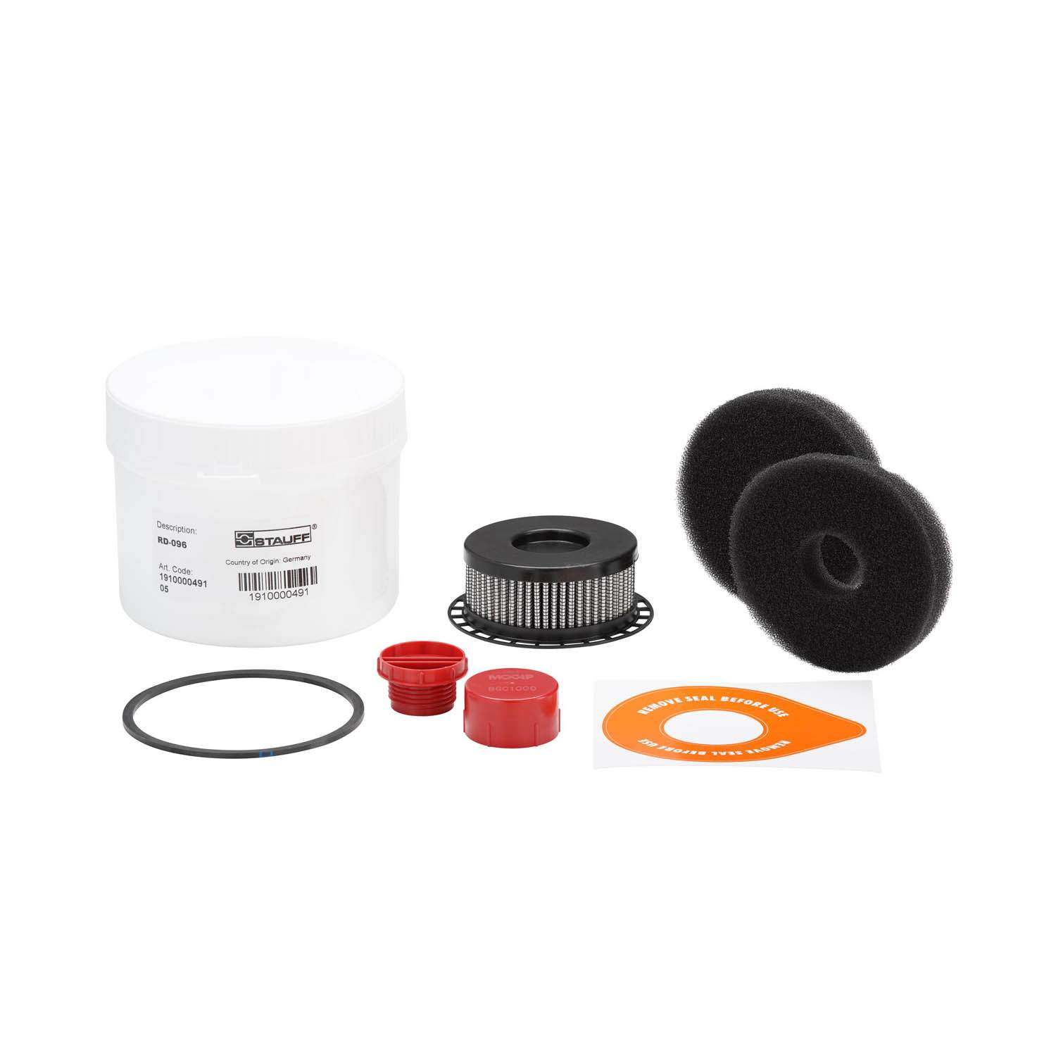 Stauff 6100251082. Nachfüll- und Wartungssatz für Luftentfeuchter SDBL-061 mit Ersatz-Trocknermaterial, Austausch-Luftfilterelement, PUR-Filterscheiben, Gewindeschutzstopfen und Siegelaufkleber