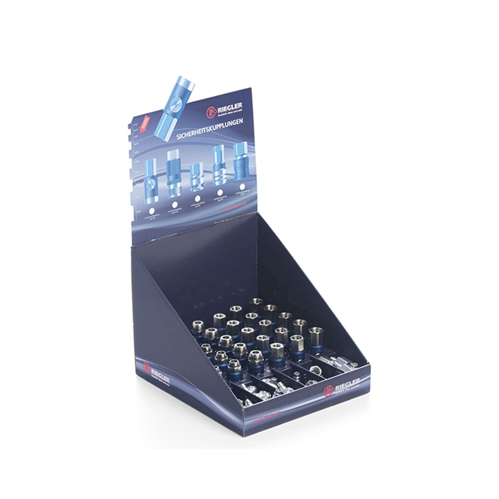 Riegler 108371. Thekendisplay mit 30 x Druckknopf-Sicherheitskupplungen NW 7,4