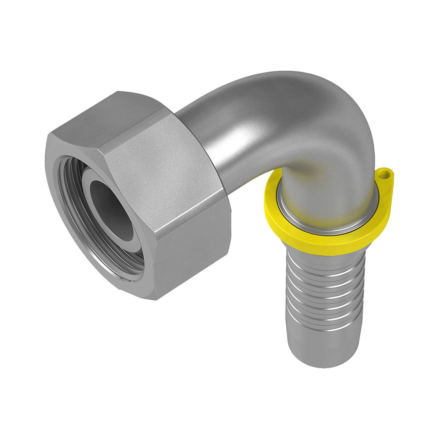 Stauff 6100096949. 90°-hose connector 24°-taper / O-Ring DN 06 08 L with block stop