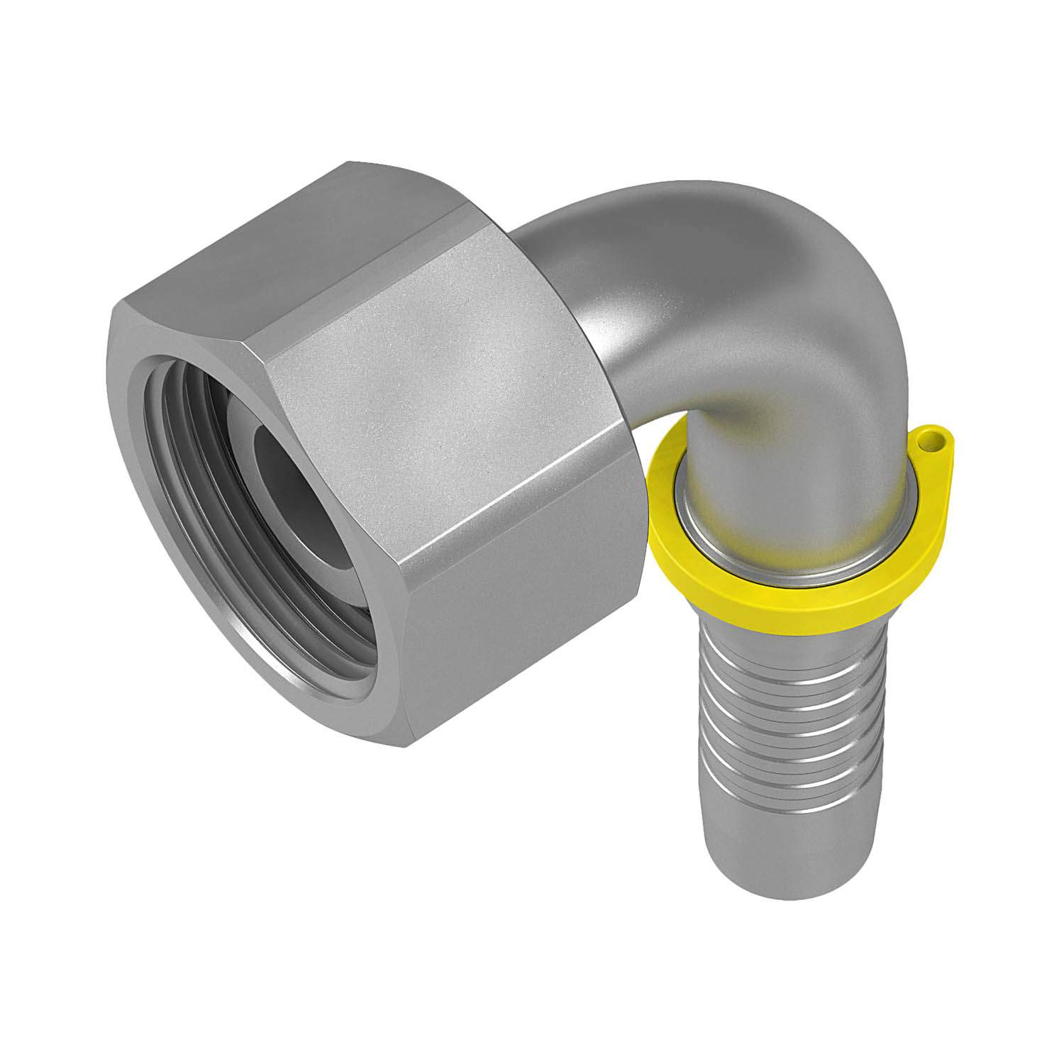 Stauff 6100095712. 90°-hose connector 24°-taper / O-Ring DN 08 12 S with block stop