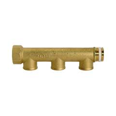 Riegler 112567.Distributor pipe, 3 outlets, Input 2x3/4, Output 3x1/2 IT, Brass
