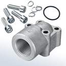 Stauff 1710000480. 90° Pumpenflansch 4-Loch Einschraubversion Größe: LK55 Inkl. metr. Schrauben 8.8 Federringe & O-Ring (NBR) Aluminium