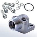 Stauff 1710000085. 90° Pumpenflansch 4-Loch Außengewinde Größe: LK35 Inkl. metr. Schrauben 8.8 Federringe & O-Ring (NBR) Stahl C6F