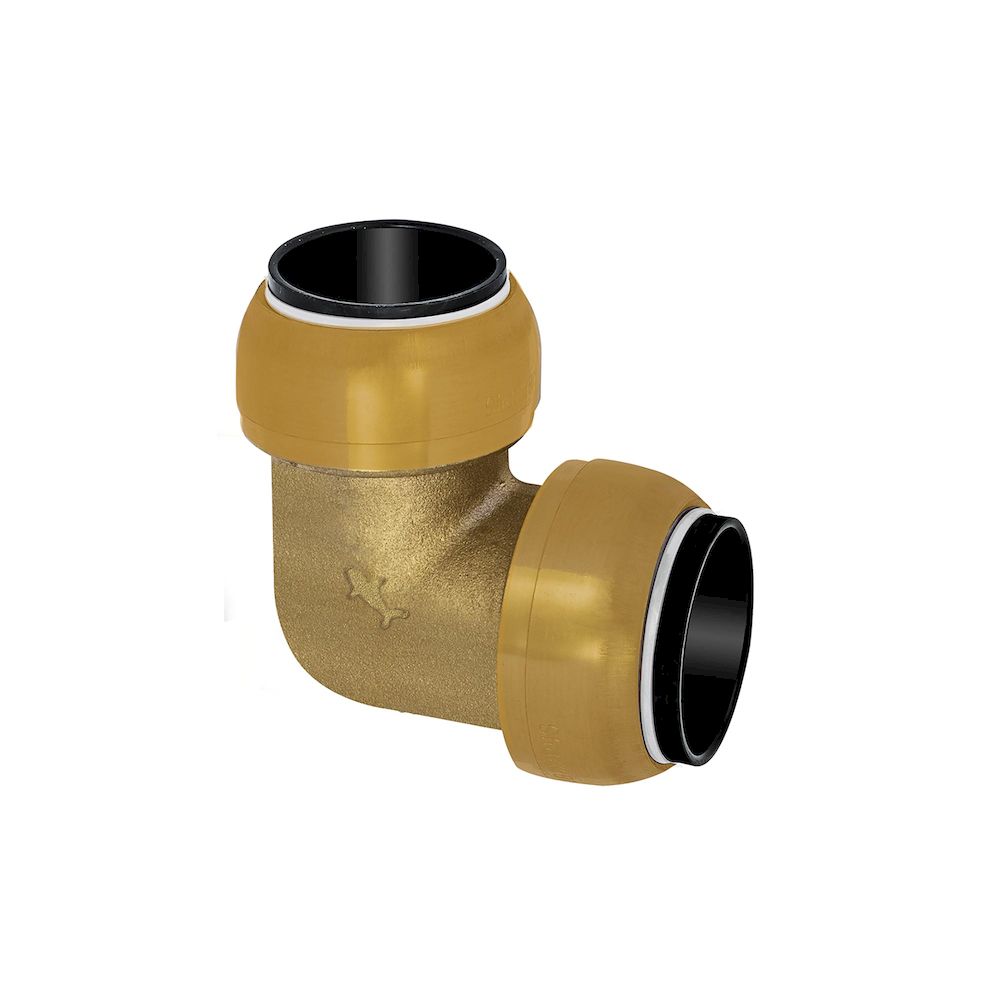 Riegler 117097.Angle connector 90°, Brass, »sharkbite«, f. pipe exterior ø 15 mm