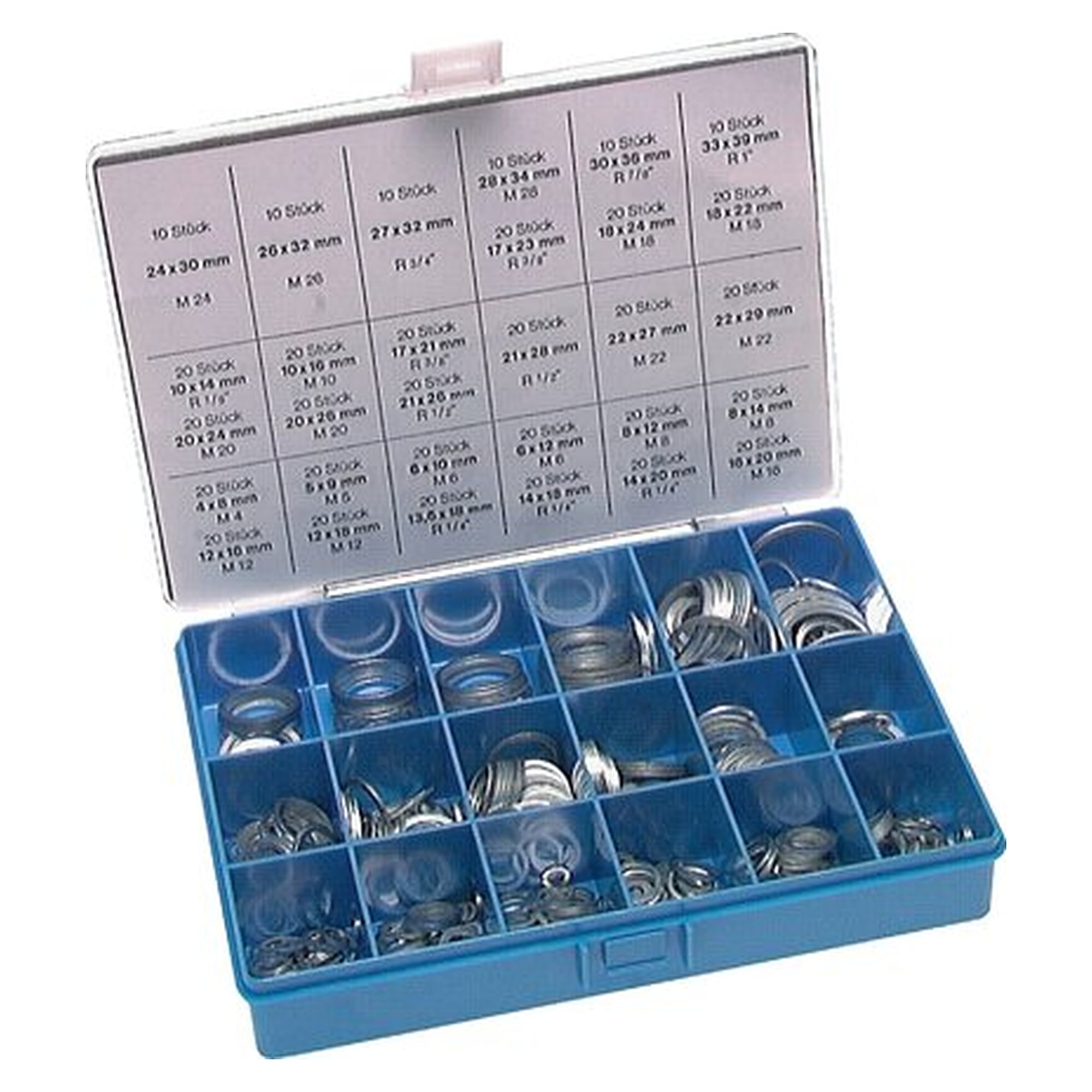 Sealing ring assortment, aluminium, 12 dimensions (4 - 22 mm)