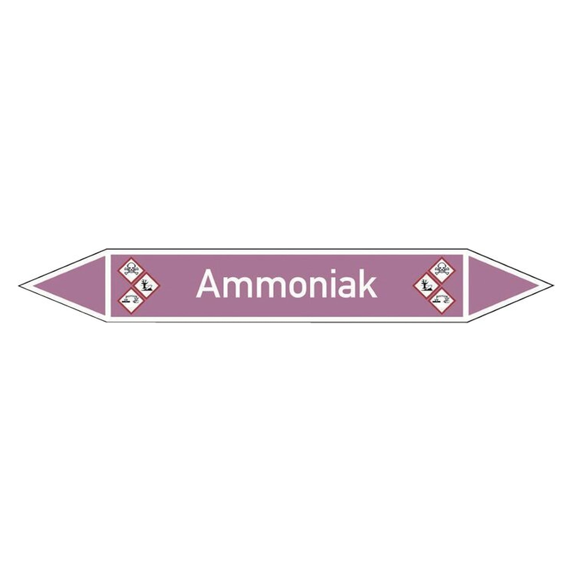 Pipe marking label, double arrow, self-adhesive, 37 x 270 mm, ammonia (GHS 05/06/09)