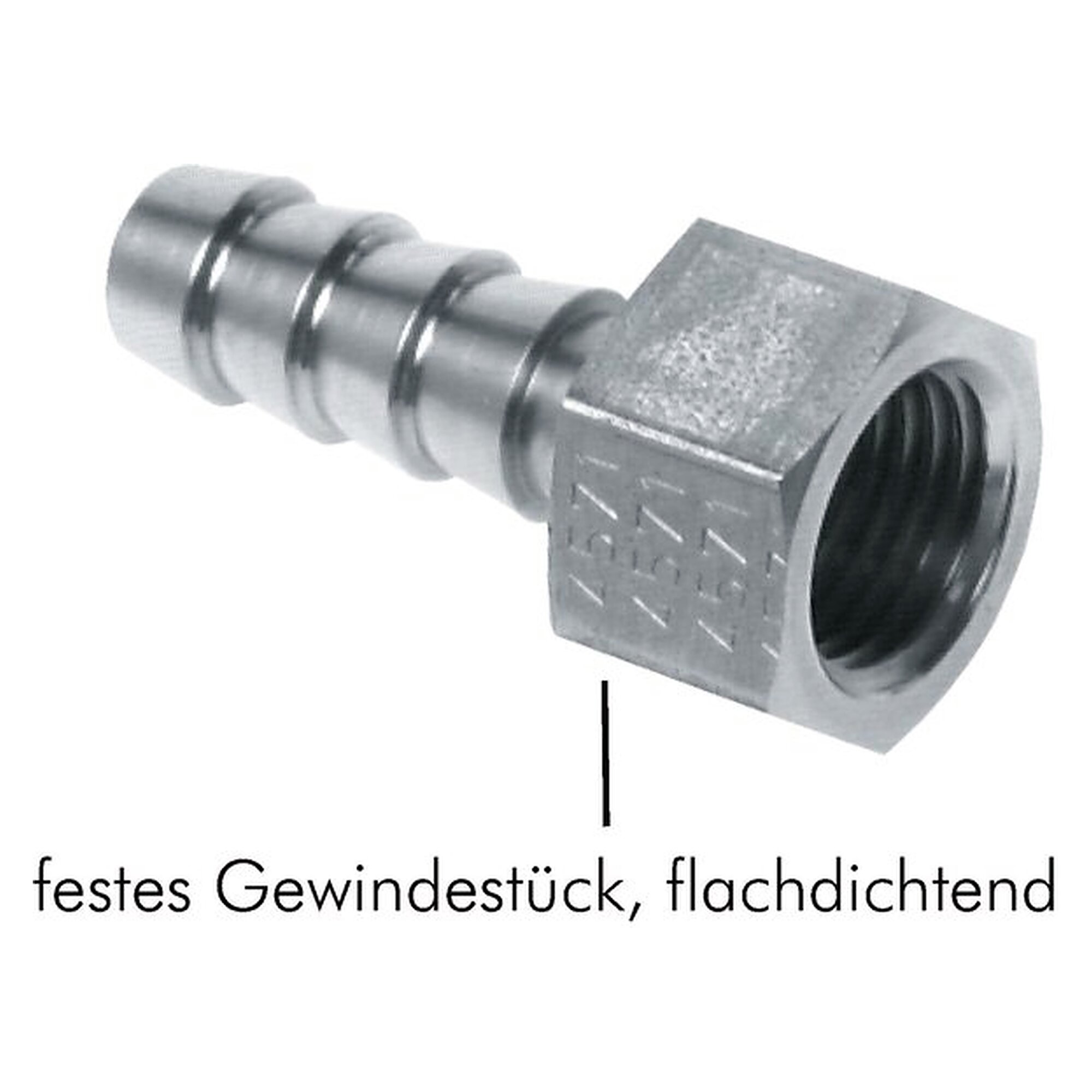 Aufschraub-Schlauchtülle, Innengewinde G 1/2", Schlauch 6 (1/4") mm, Messing vernickelt