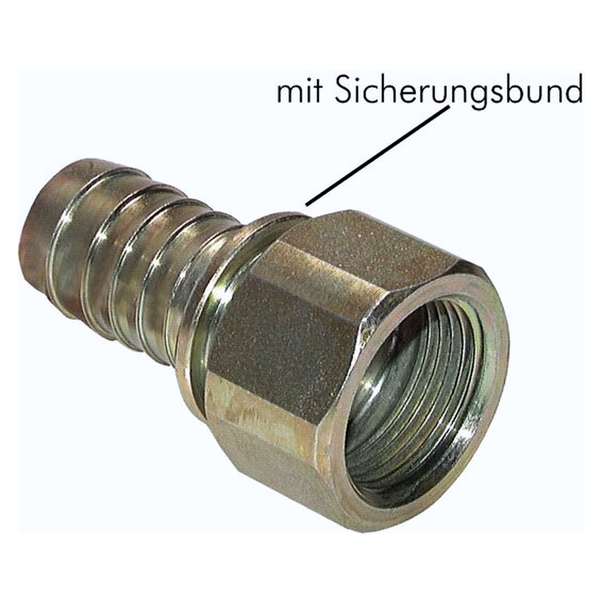 Aufschraub-Schlauchtülle, mit Sicherungsbund, Gewinde G 1-1/4", DN 20 mm, Stahl verzinkt
