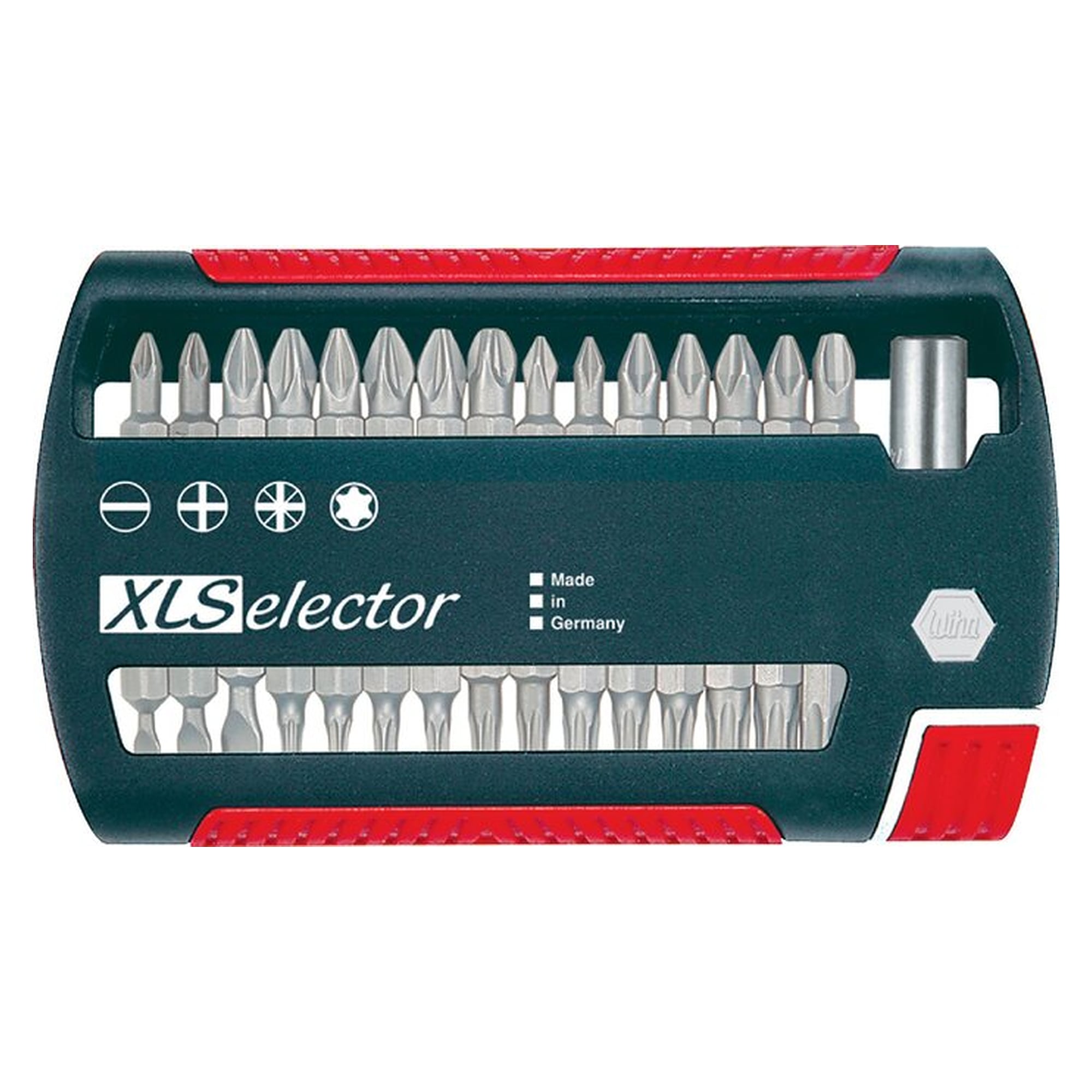 31-part bit assortment "XLSelector" including magnetic bit holder. Box made of impact-resistant