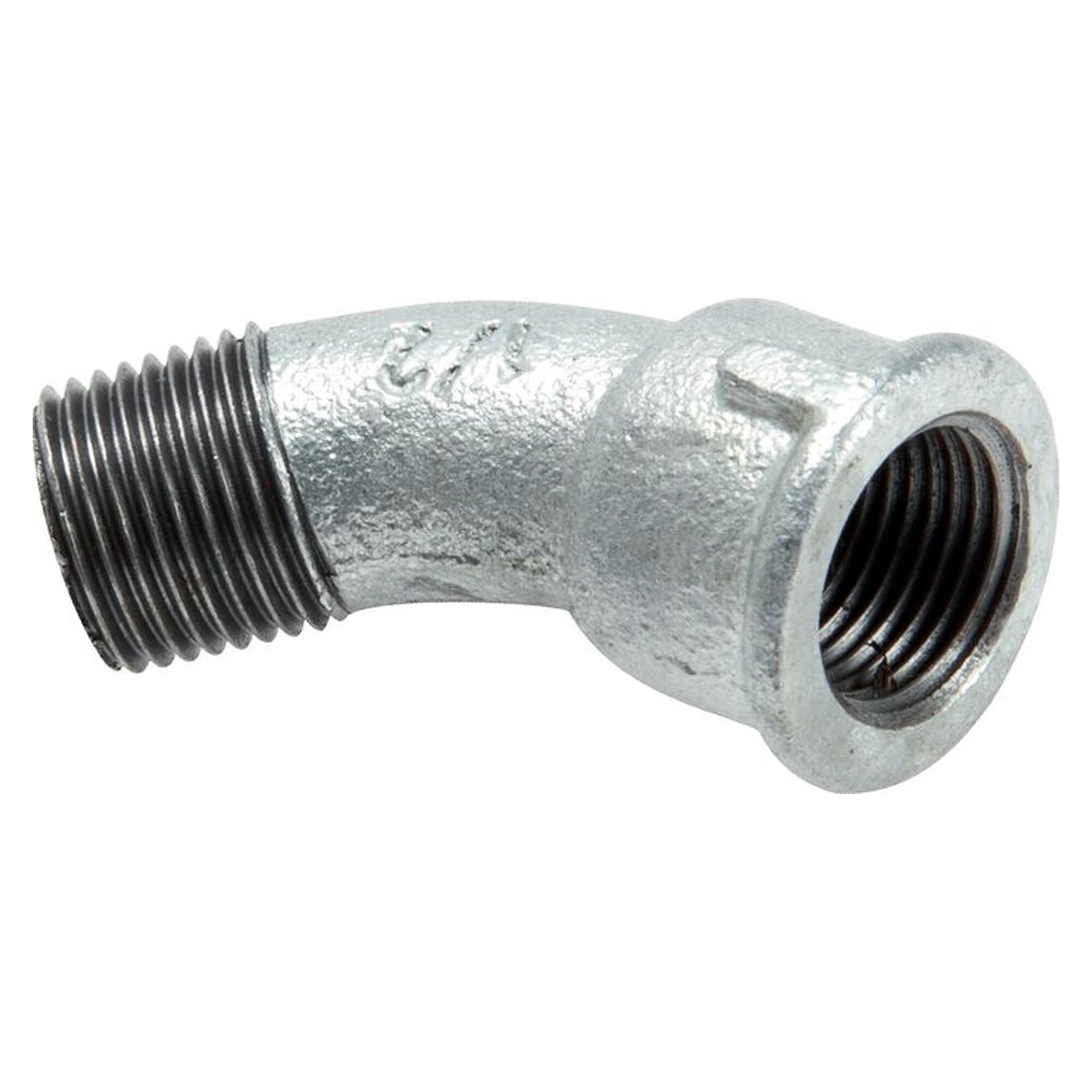 45° bend, male thread R 1" to female thread Rp 1", zinc plated malleable cast iron