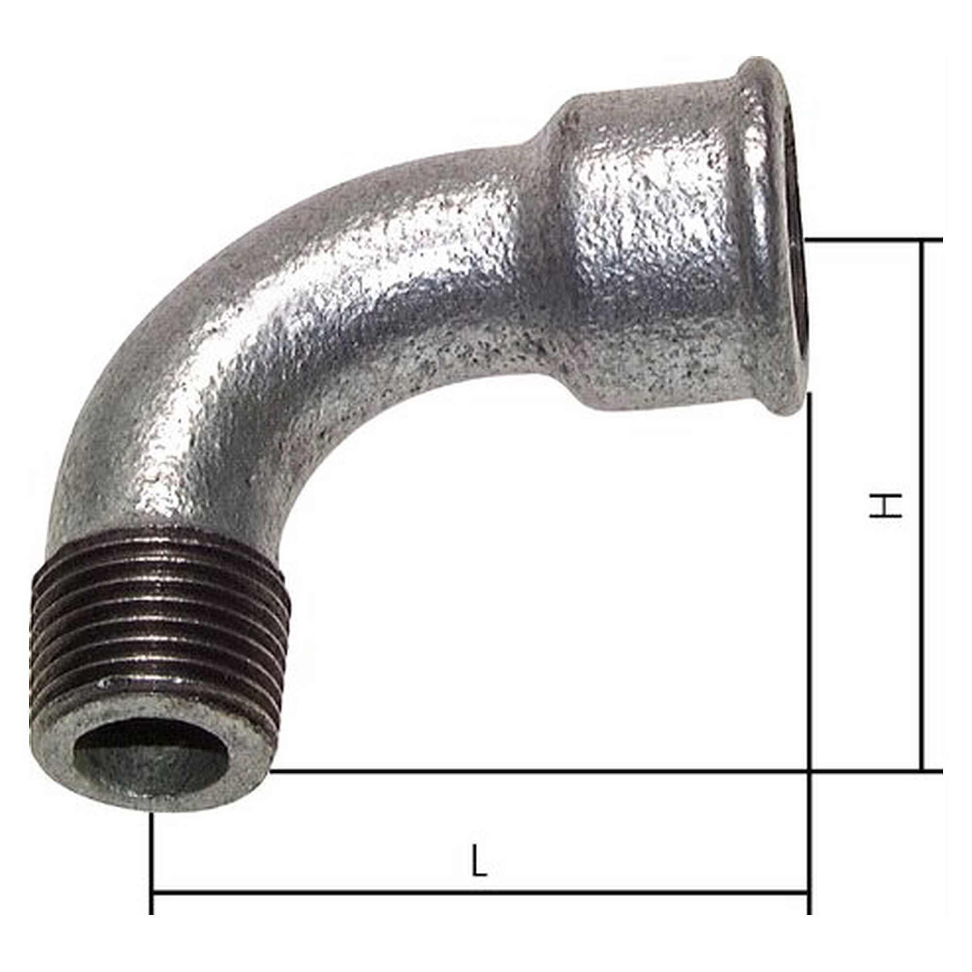 90° bend, male thread R 1-1/4" to female thread Rp 1-1/4", length 76 mm
