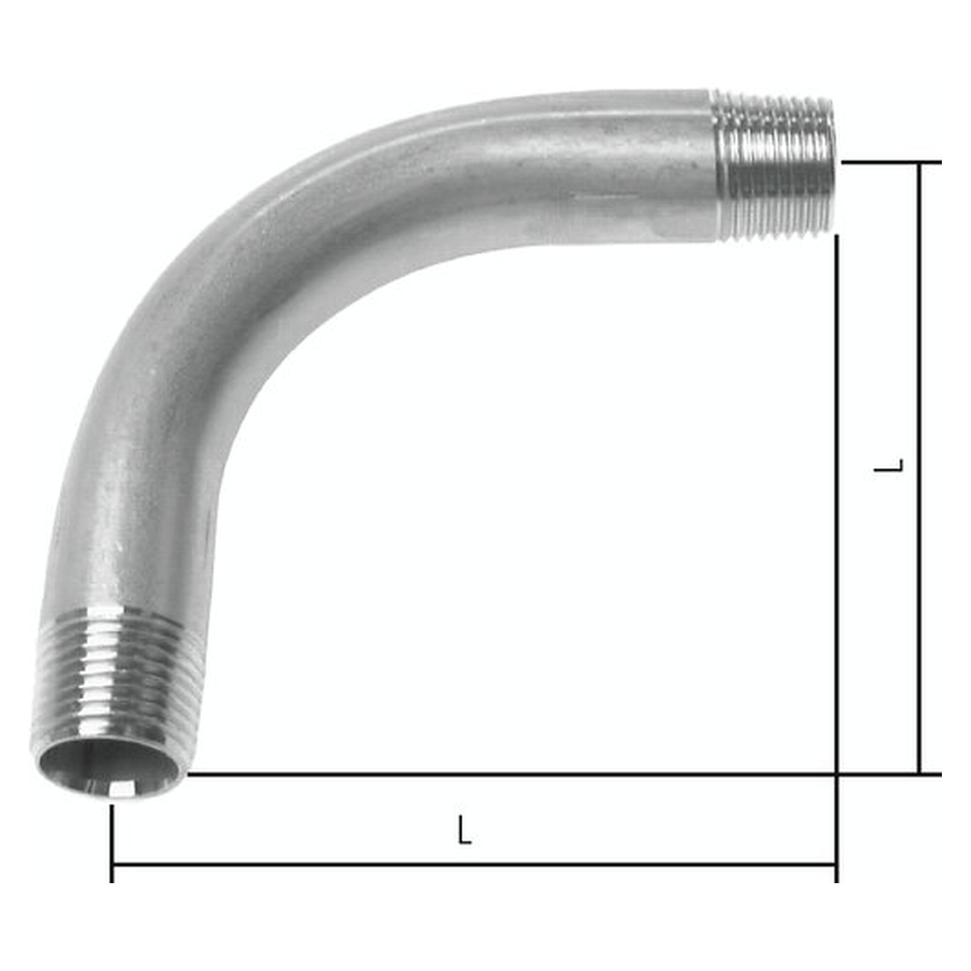 90° bend, thread R 1-1/4", length 95 mm, PN 25 bar, zinc plated malleable cast iron