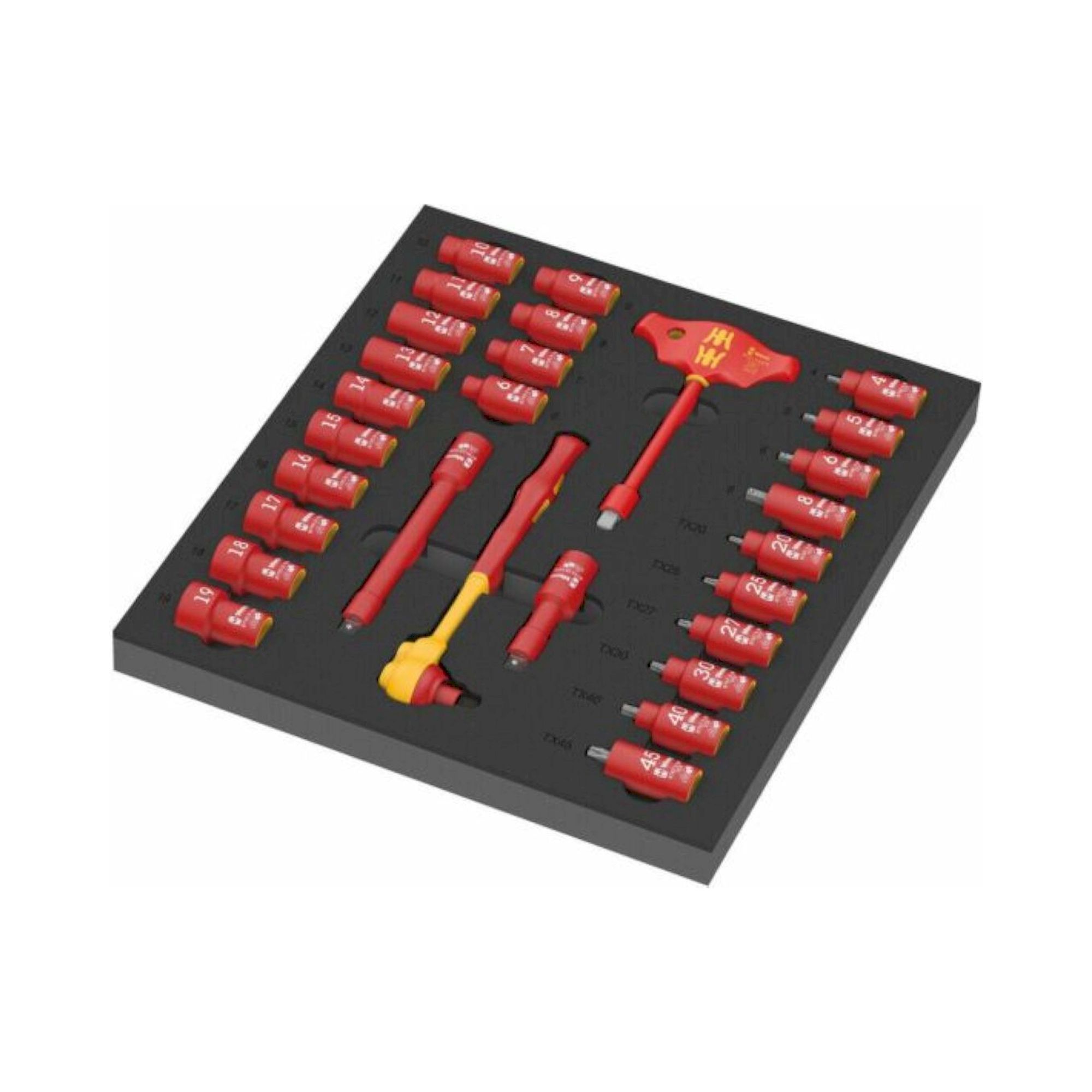 Wera 05150116001. Schaumstoffeinlage 8007 B VDE Zyklop VDE Knarre Set 1, 3/8", 28-teilig