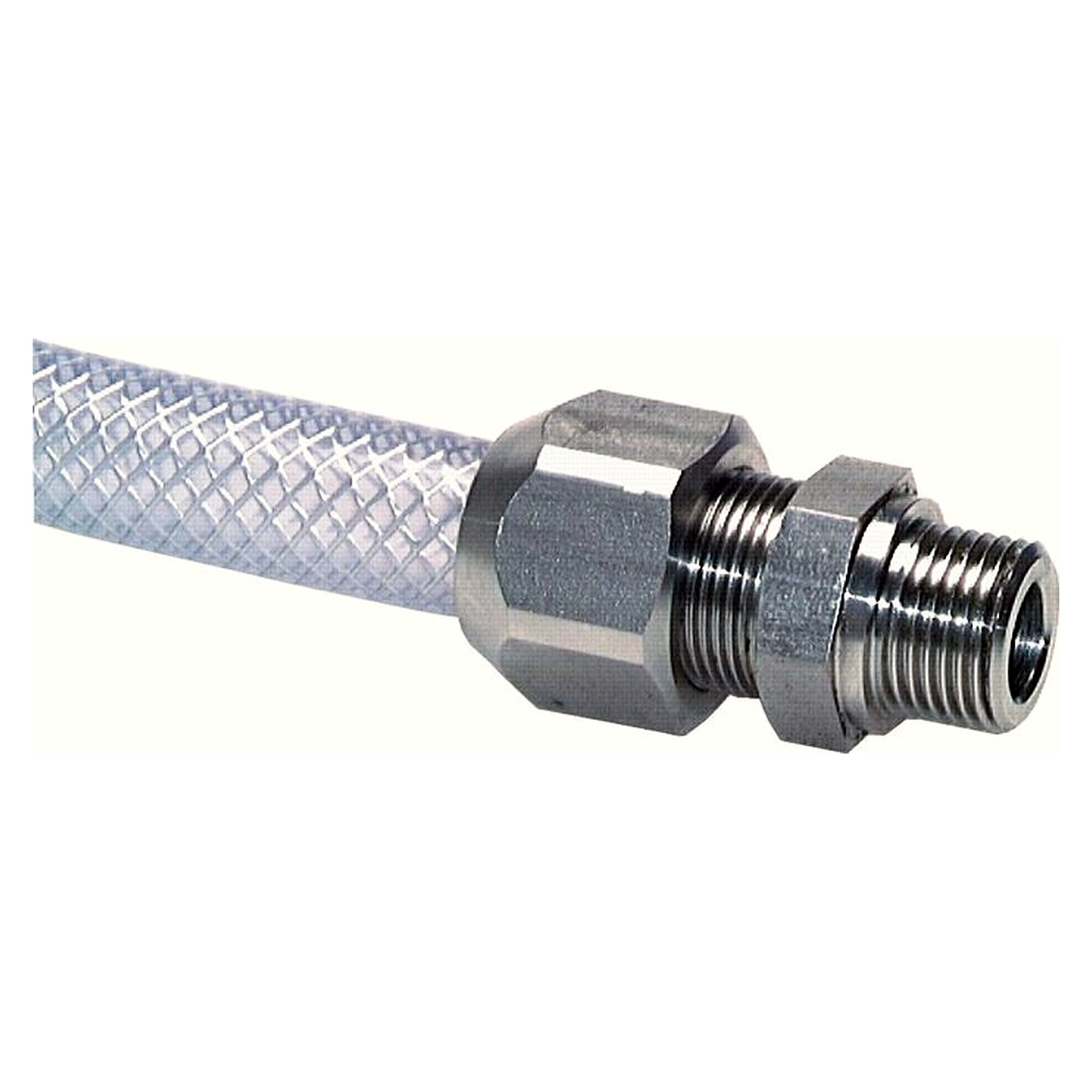 Straight male stud fitting for fabric-braided hose, G 1/2", hose 15x9 mm, stainless steel 1.4571