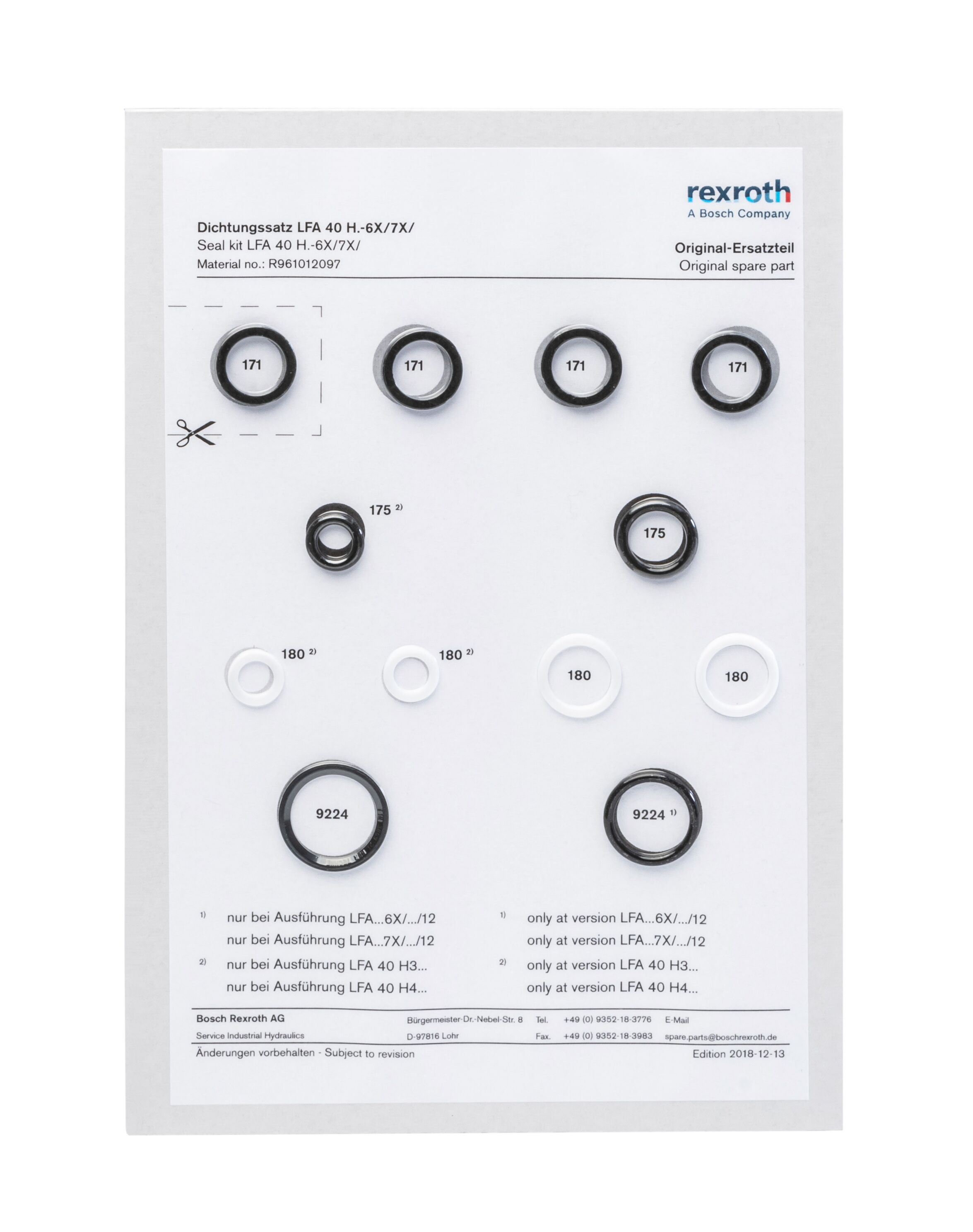 Bosch Rexroth R900312320. Seal Kit CD160.032/022MA