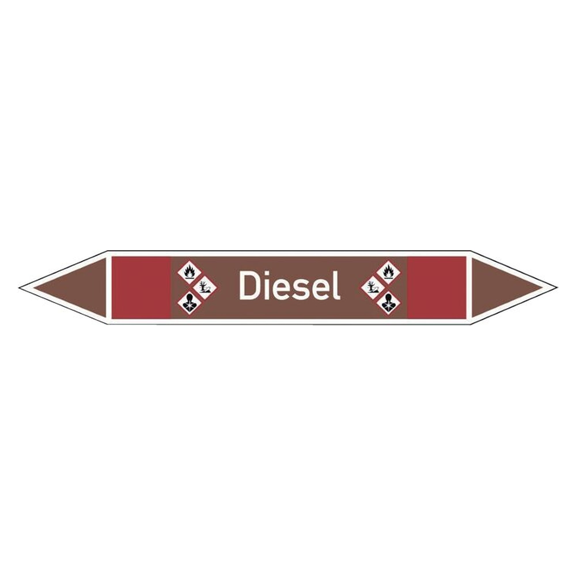 Pipe marking label, double arrow, self-adhesive, 26 x 187 mm, diesel (GHS 02/08/09)