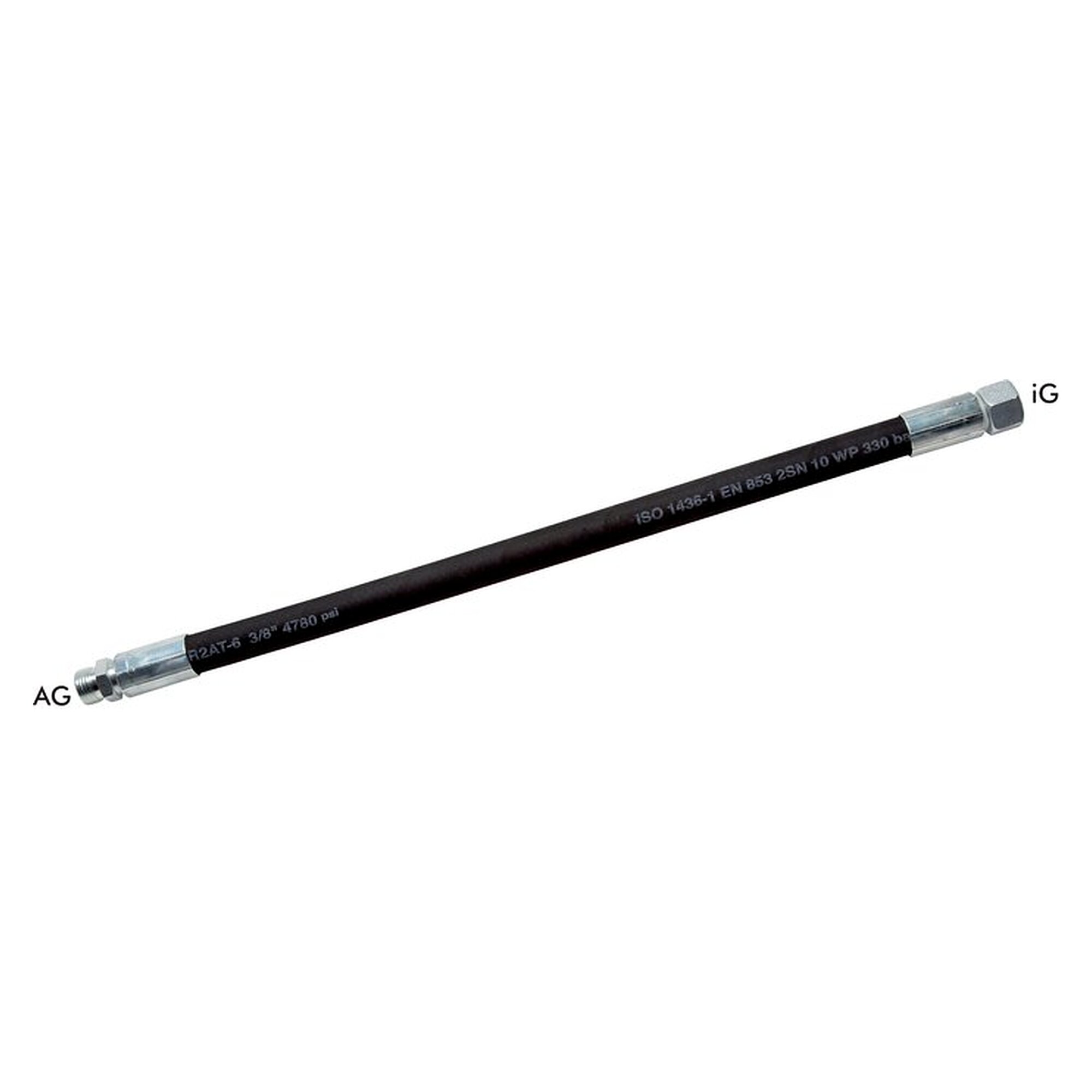 Hydraulic hose assembly EN 853 2 SN, DN 12, M 22x1.5, pipe connection 15 L, DKO / CEL, 1.8 m