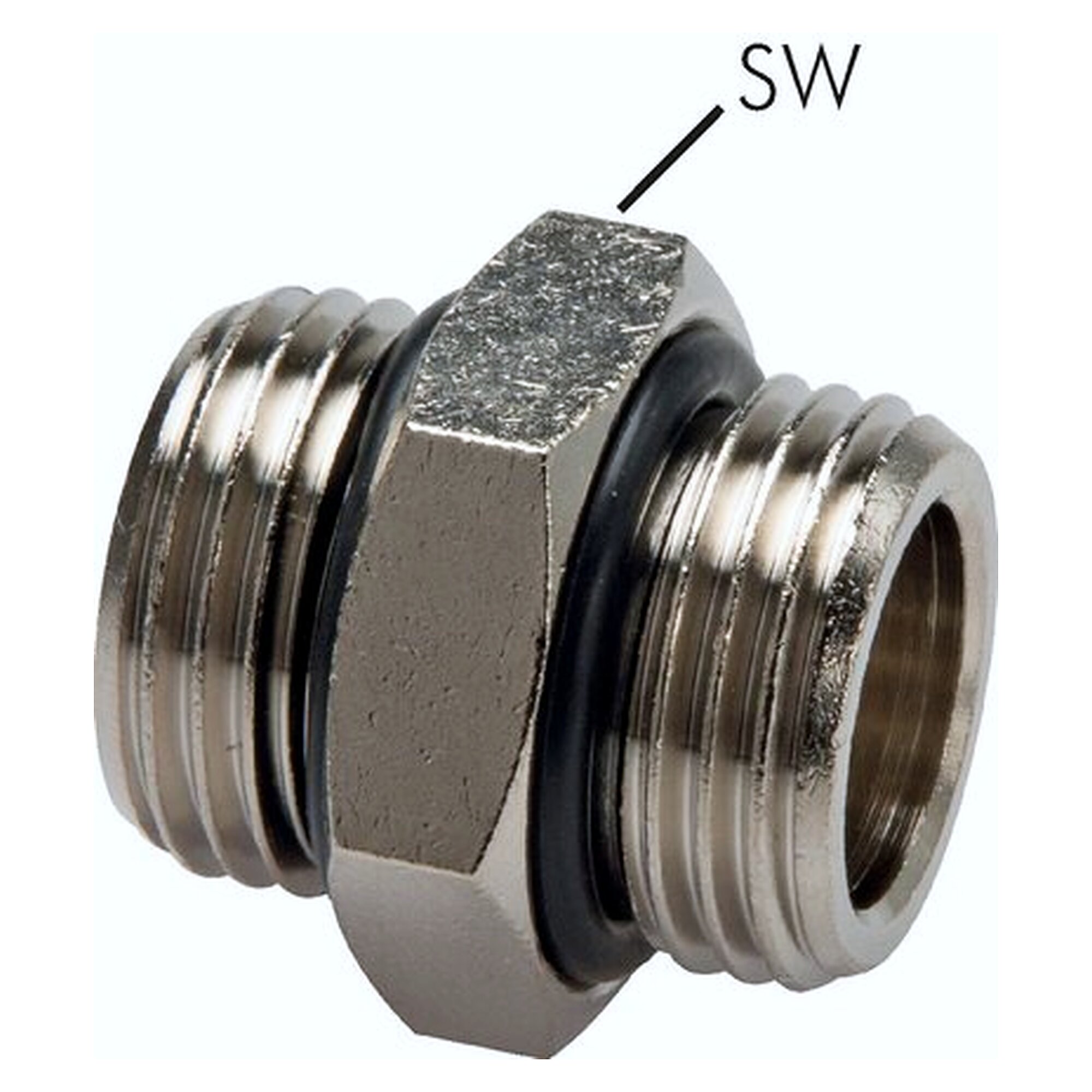 Double nipple, with elastomer seal, thread G 3/4", nickel plated brass, width across flats 34 mm
