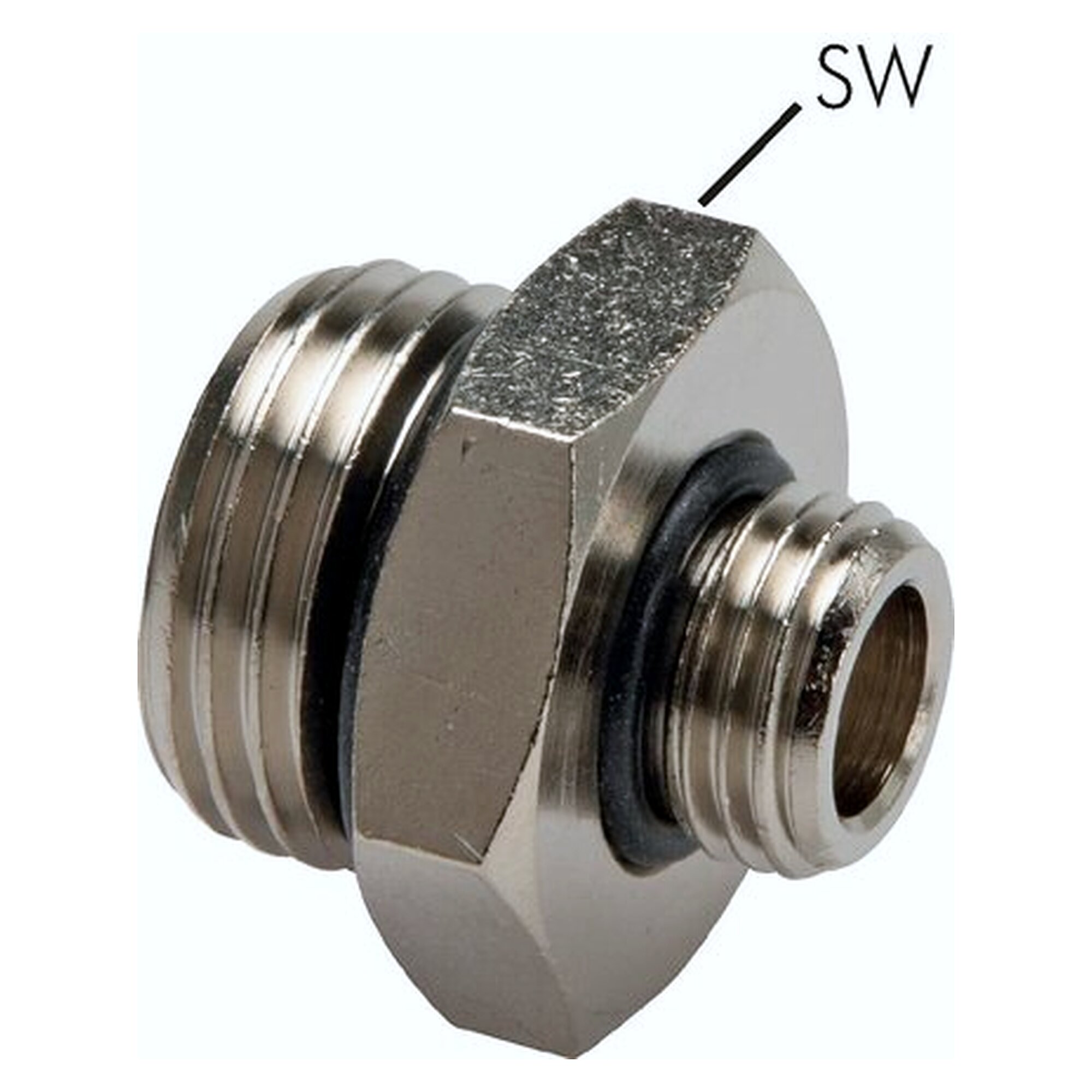 Double nipple, with elastomer seal, thread G 1/2" to second thread G 1/4", nickel plated brass