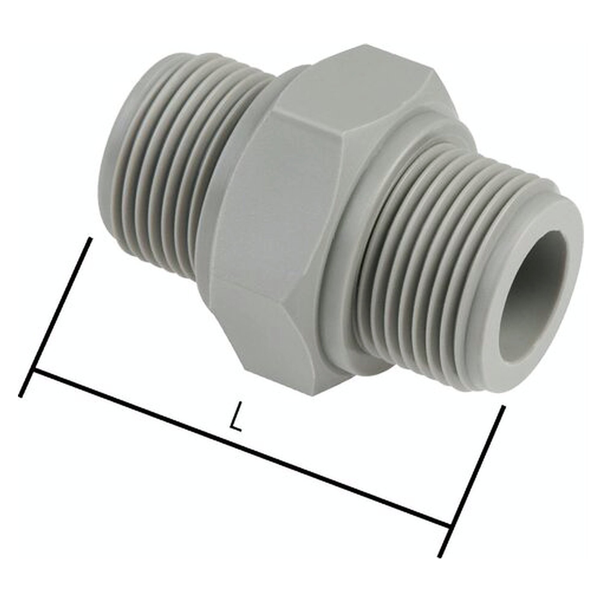 Doppelnippel, Gewinde G 1-1/2", Länge 70 mm, Polypropylen, Schlüsselweite 55 mm