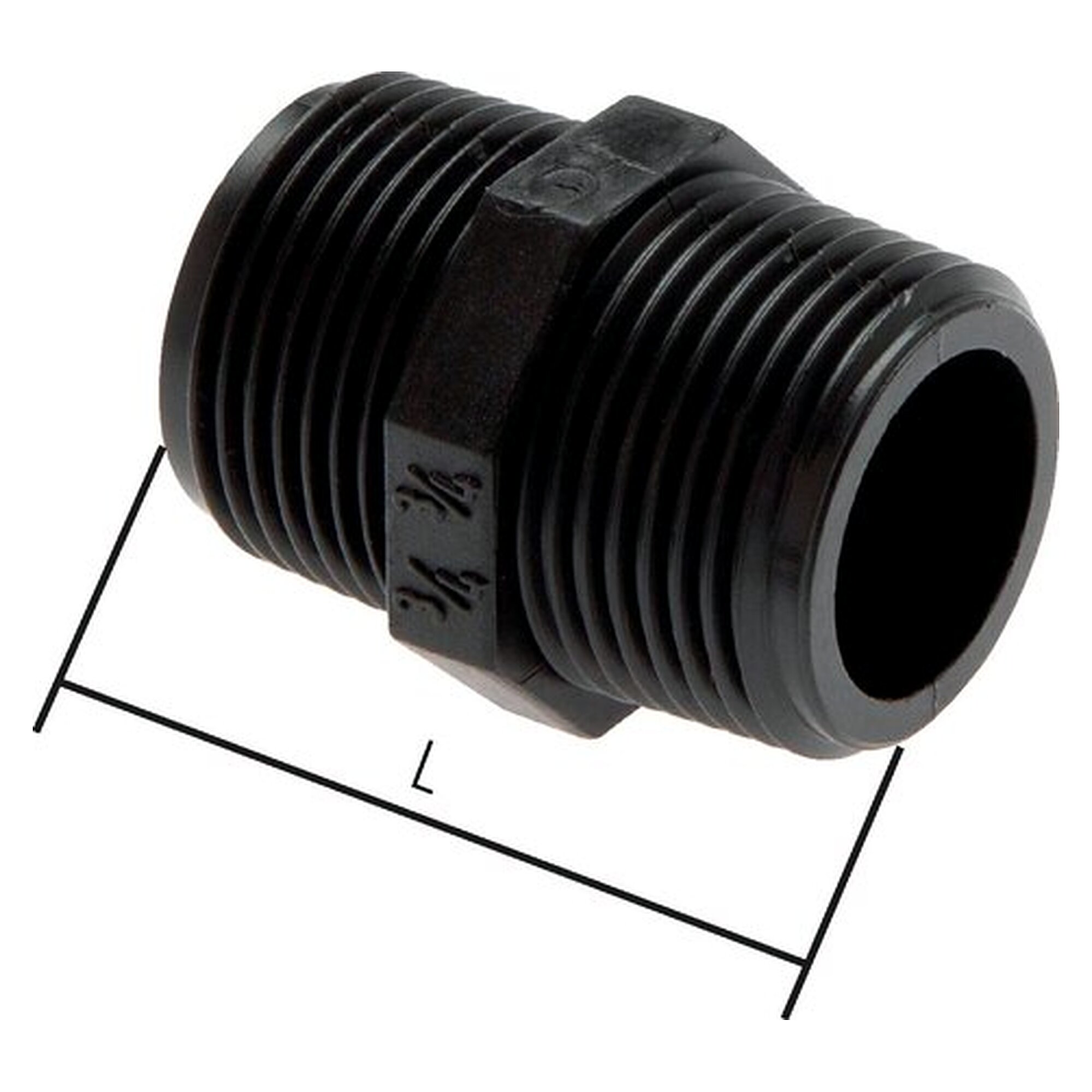 Doppelnippel, Gewinde G 1/2", Länge 38 mm, Polypropylen, Schlüsselweite 27 mm