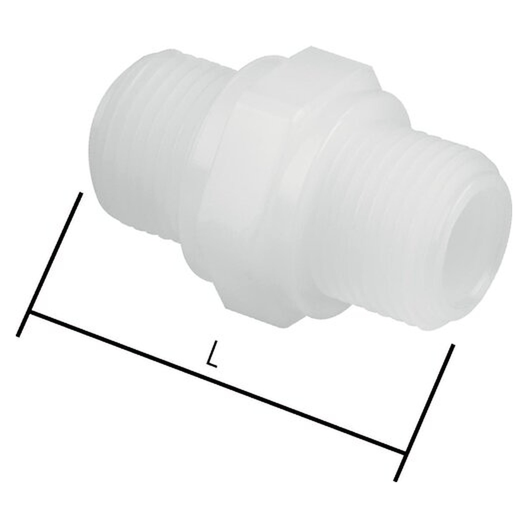 Double nipple, thread G 1/8", length 24 mm, PVDF, width across flats 14 mm